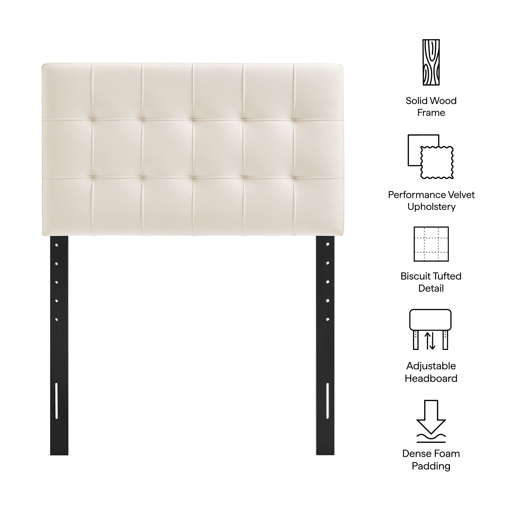 Lily Stain-Resistant Performance Velvet Twin Size Headboard, Alabaster