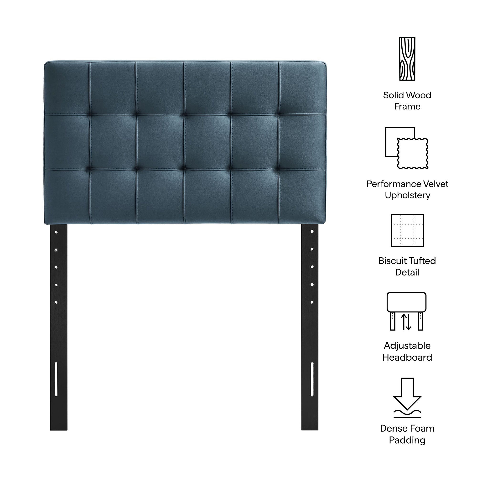 Lily Stain-Resistant Performance Velvet Twin Size Headboard, Cadet Blue