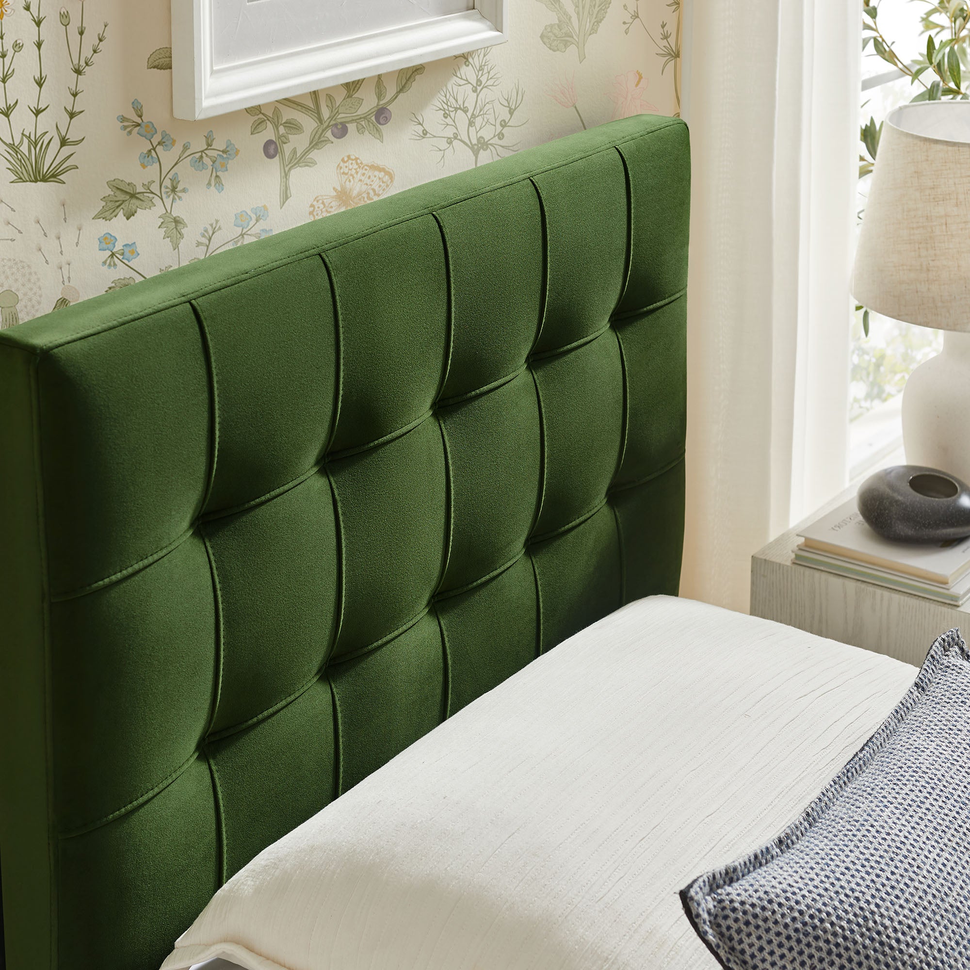 Lily Stain-Resistant Performance Velvet Twin Size Headboard, Moss Green