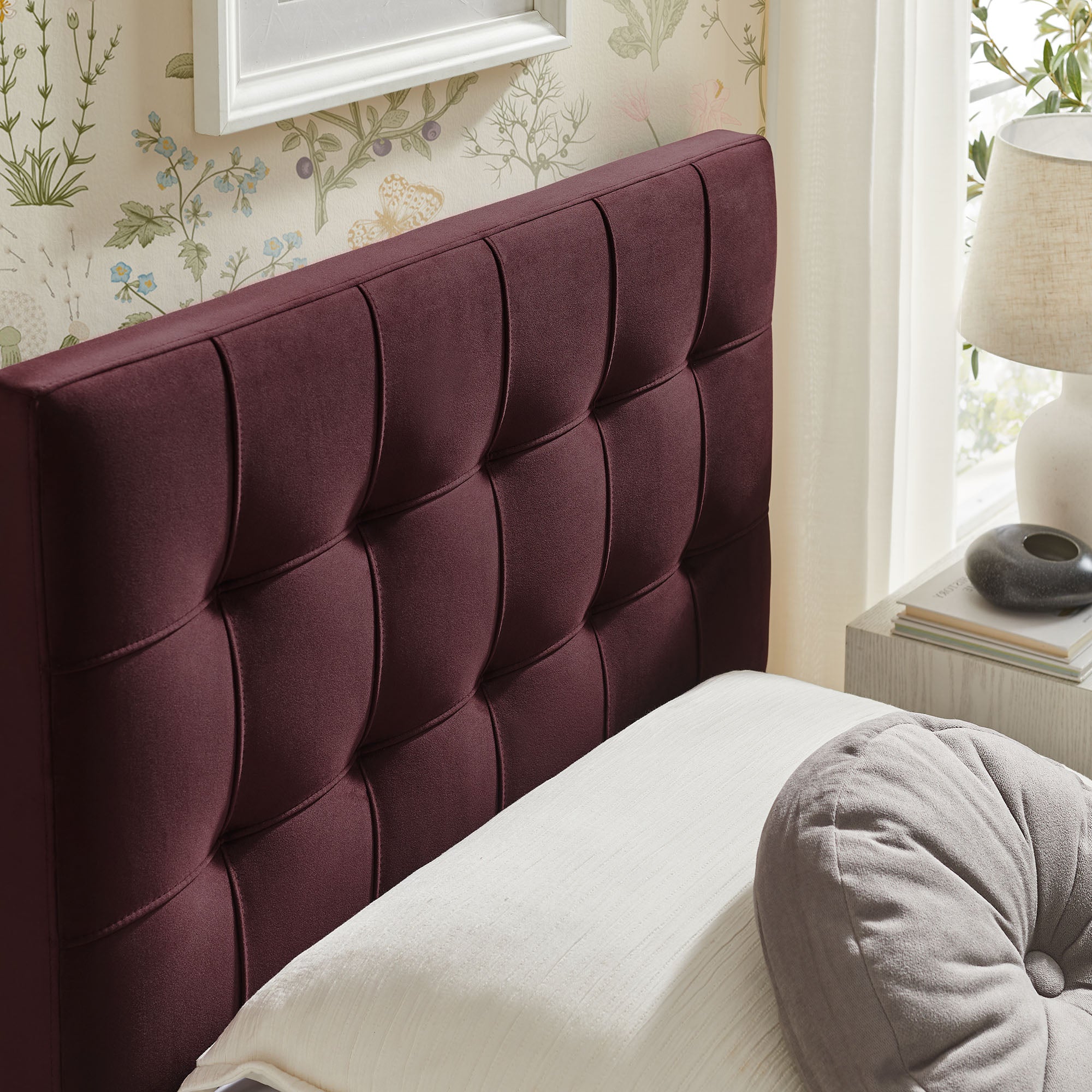 Lily Stain-Resistant Performance Velvet Twin Size Headboard, Mulberry