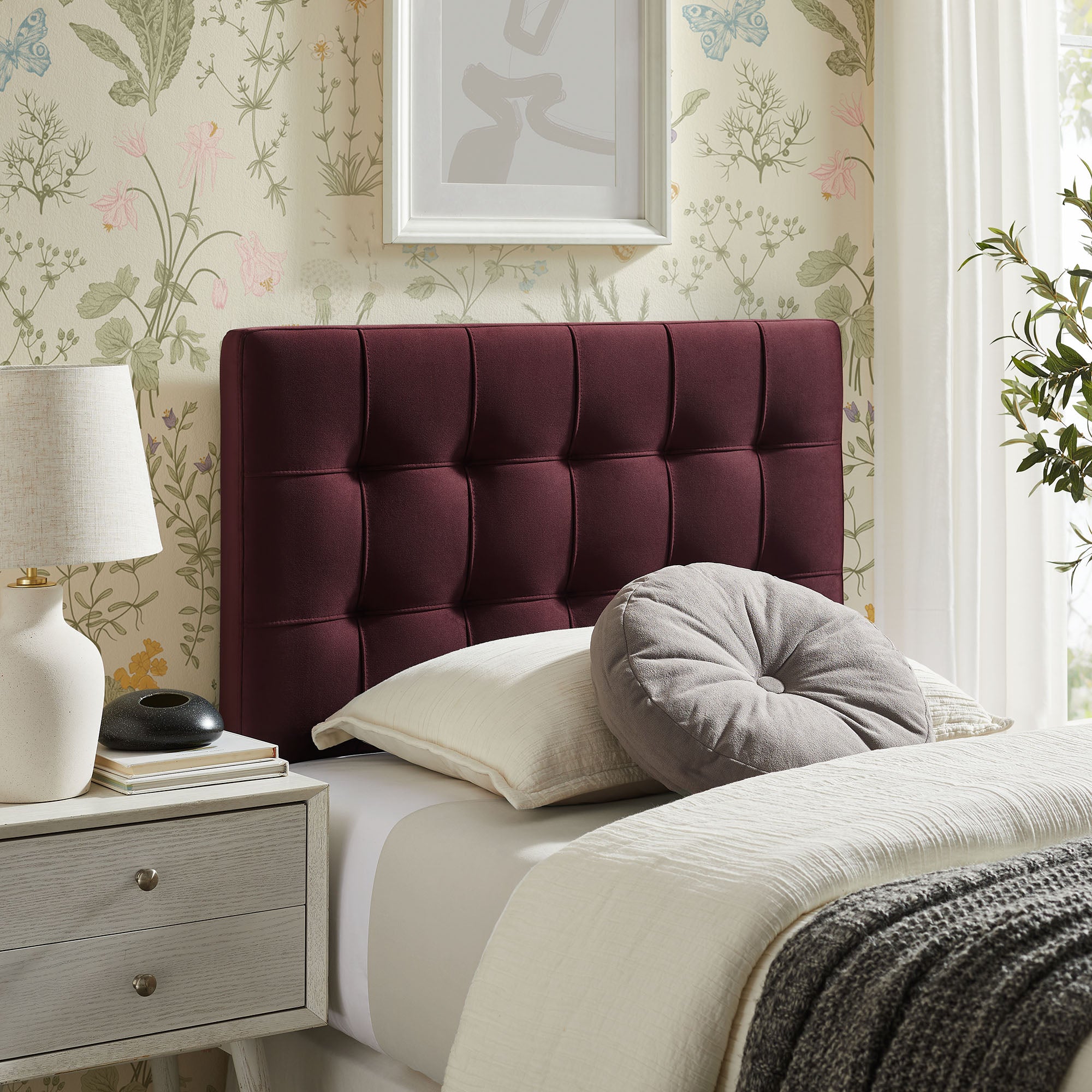 Lily Stain-Resistant Performance Velvet Twin Size Headboard, Mulberry