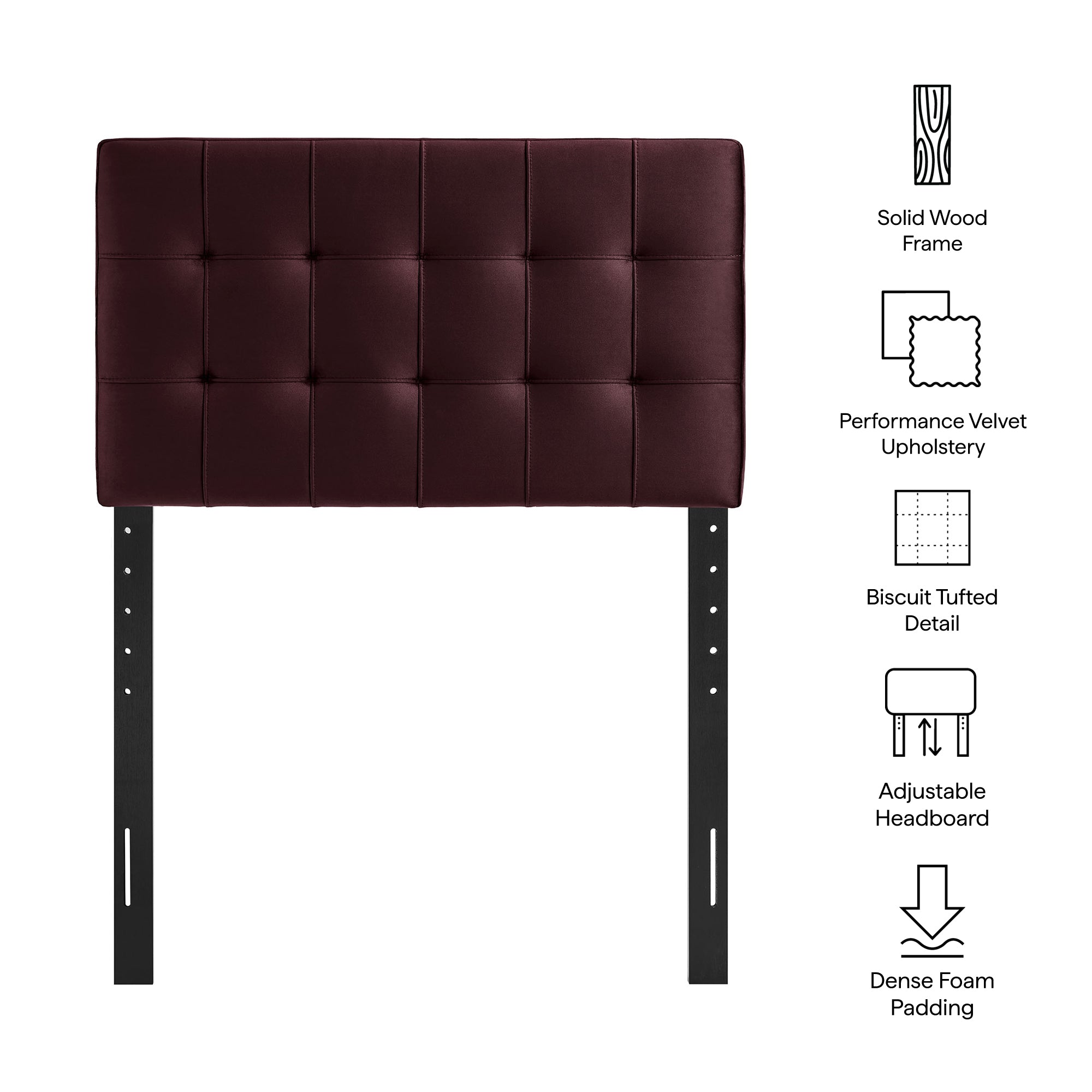 Lily Stain-Resistant Performance Velvet Twin Size Headboard, Mulberry