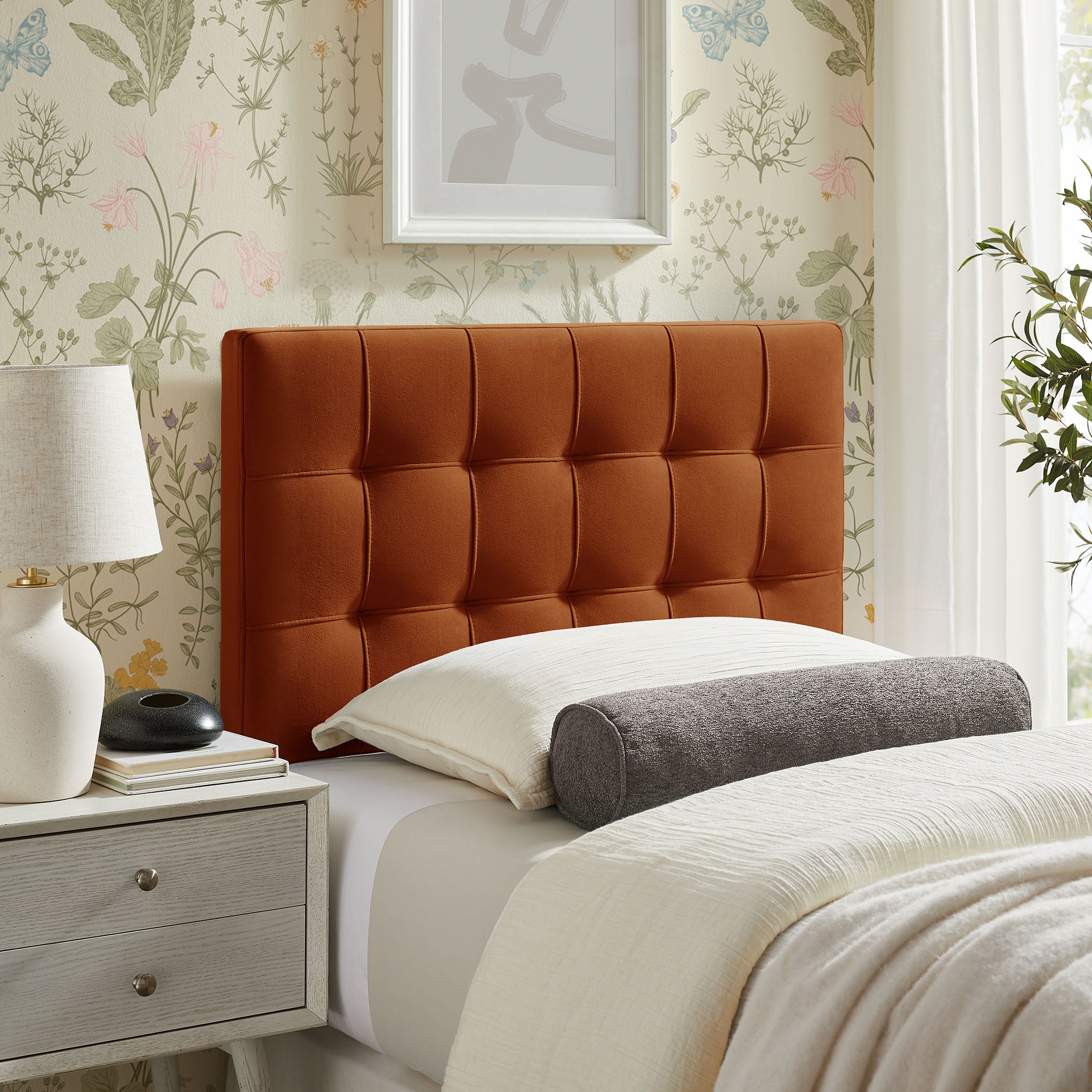 Lily Stain-Resistant Performance Velvet Twin Size Headboard, Rust