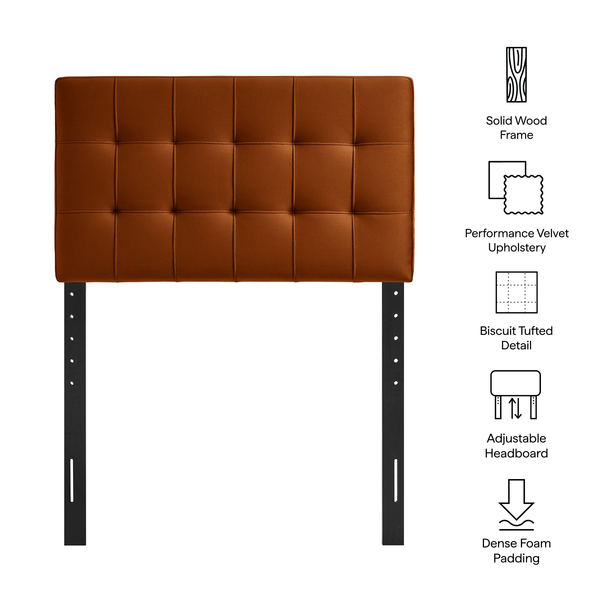 Lily Stain-Resistant Performance Velvet Twin Size Headboard, Rust