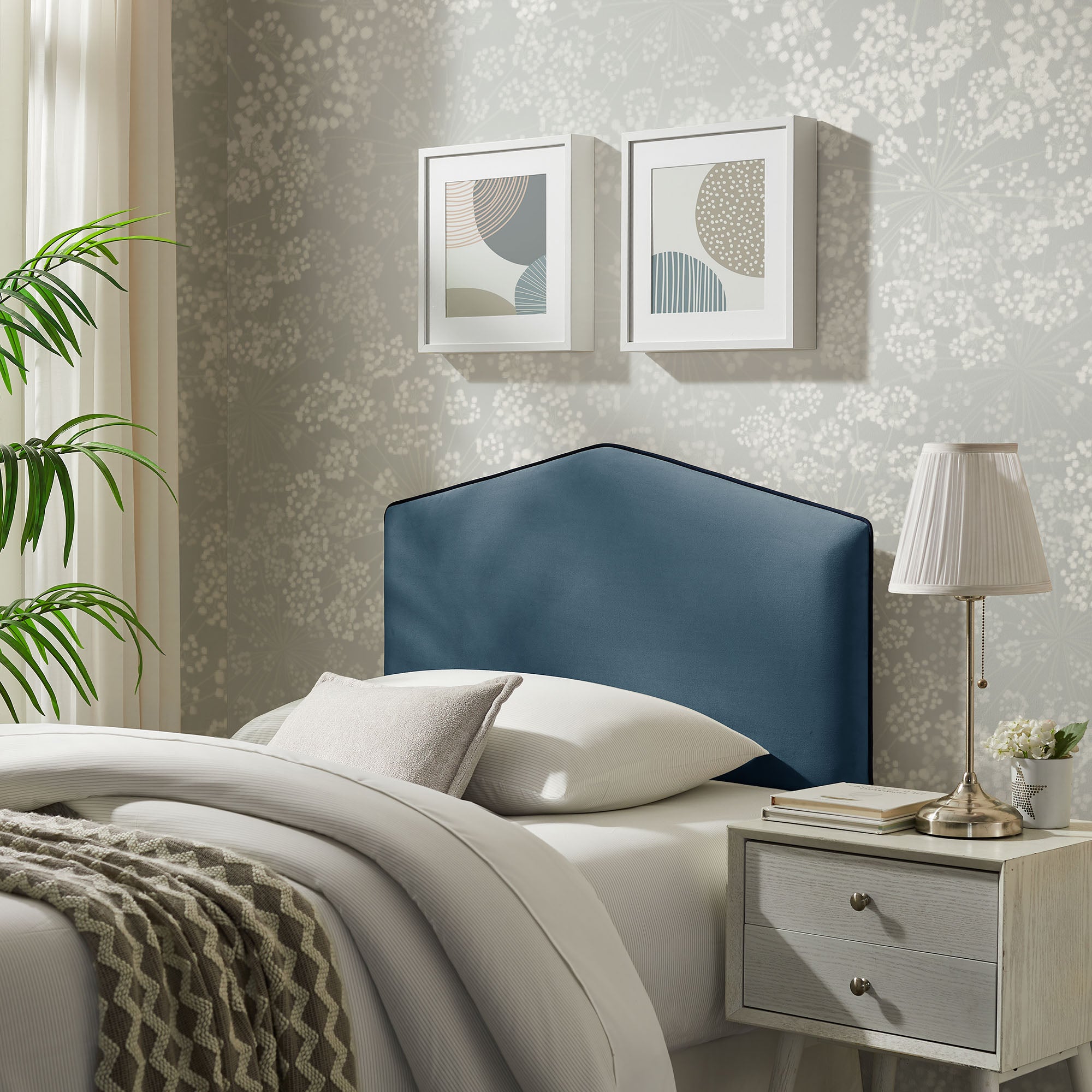 Cosette Performance Velvet Twin Size Headboard, Cadet Blue