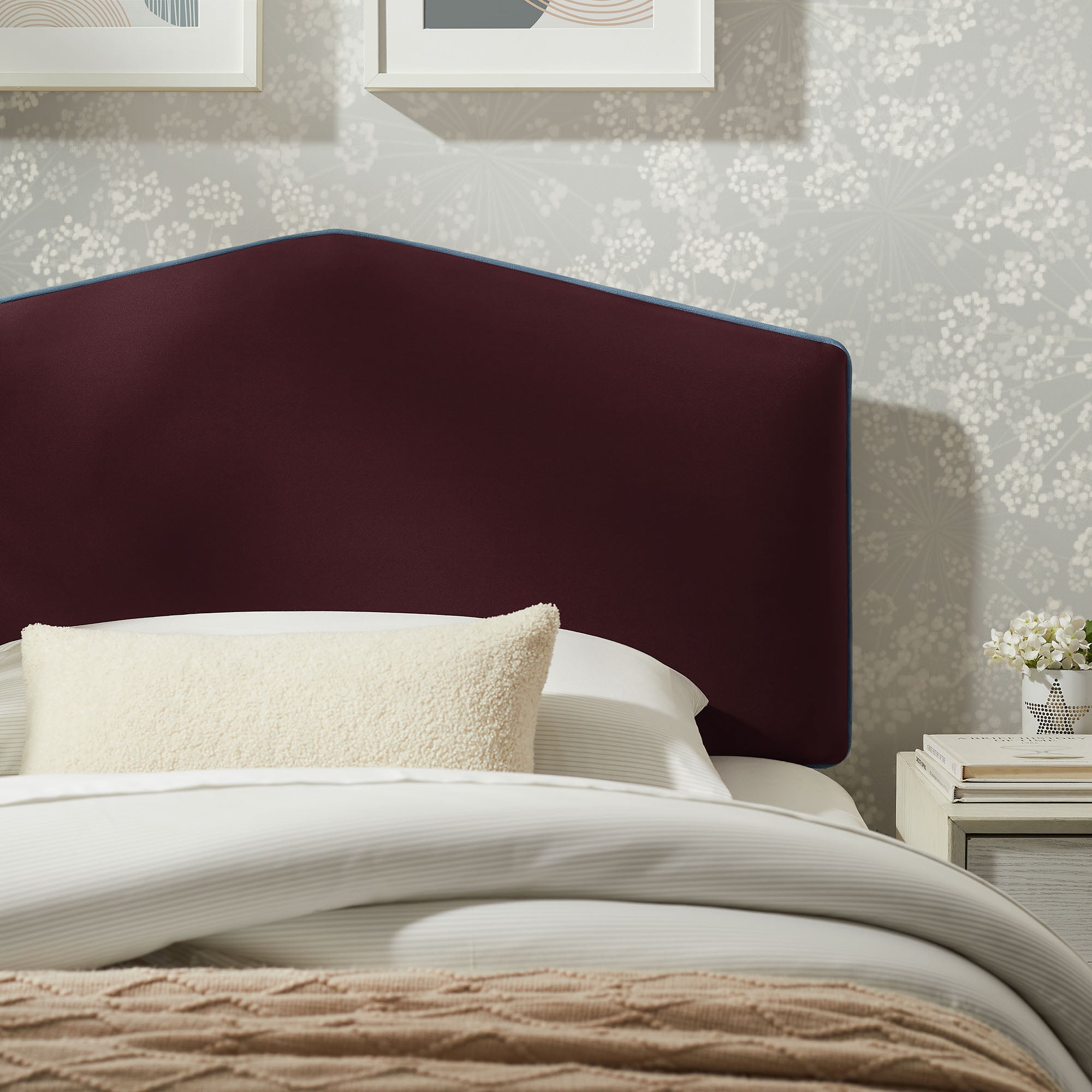 Cosette Performance Velvet Twin Size Headboard, Mulberry