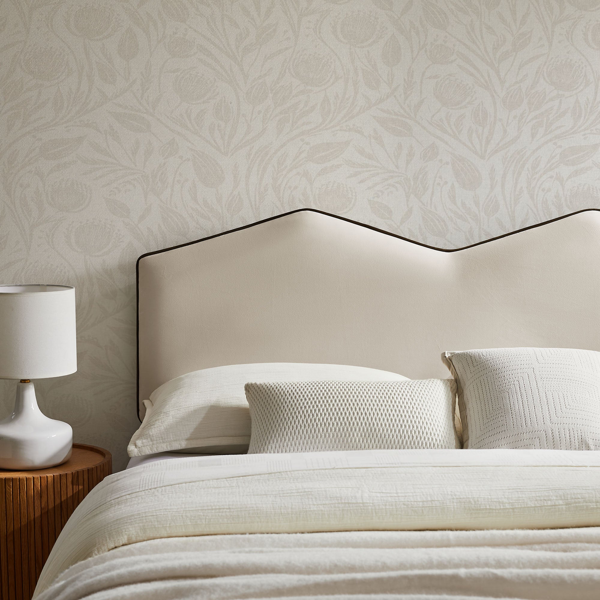 Cosette Performance Velvet Queen Size Headboard, Alabaster