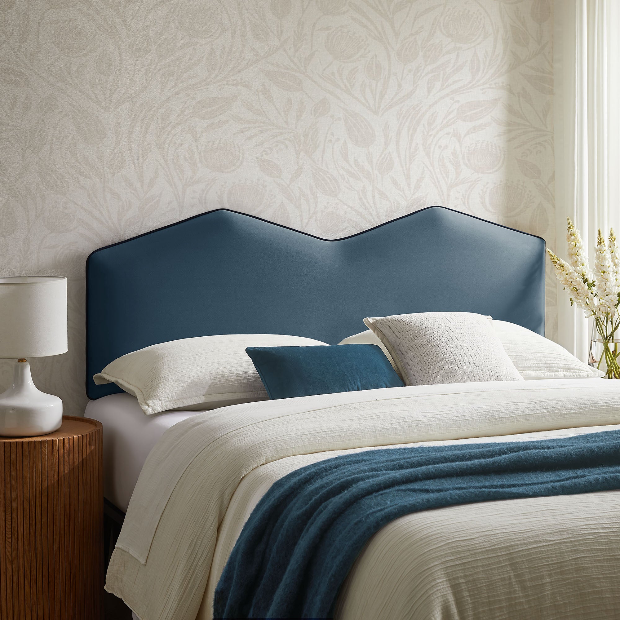 Cosette Performance Velvet King Size Headboard, Cadet Blue