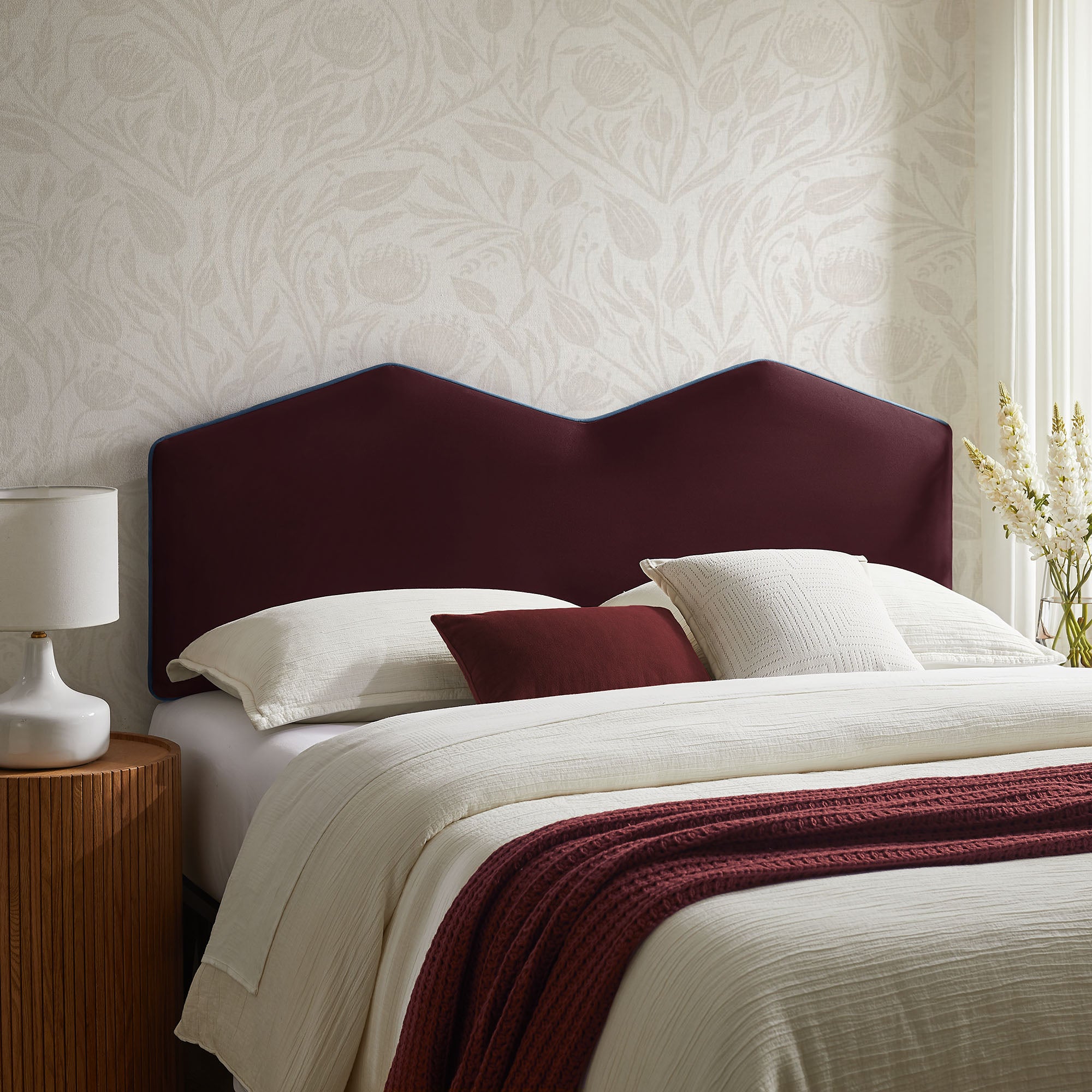 Cosette Performance Velvet King Size Headboard, Mulberry