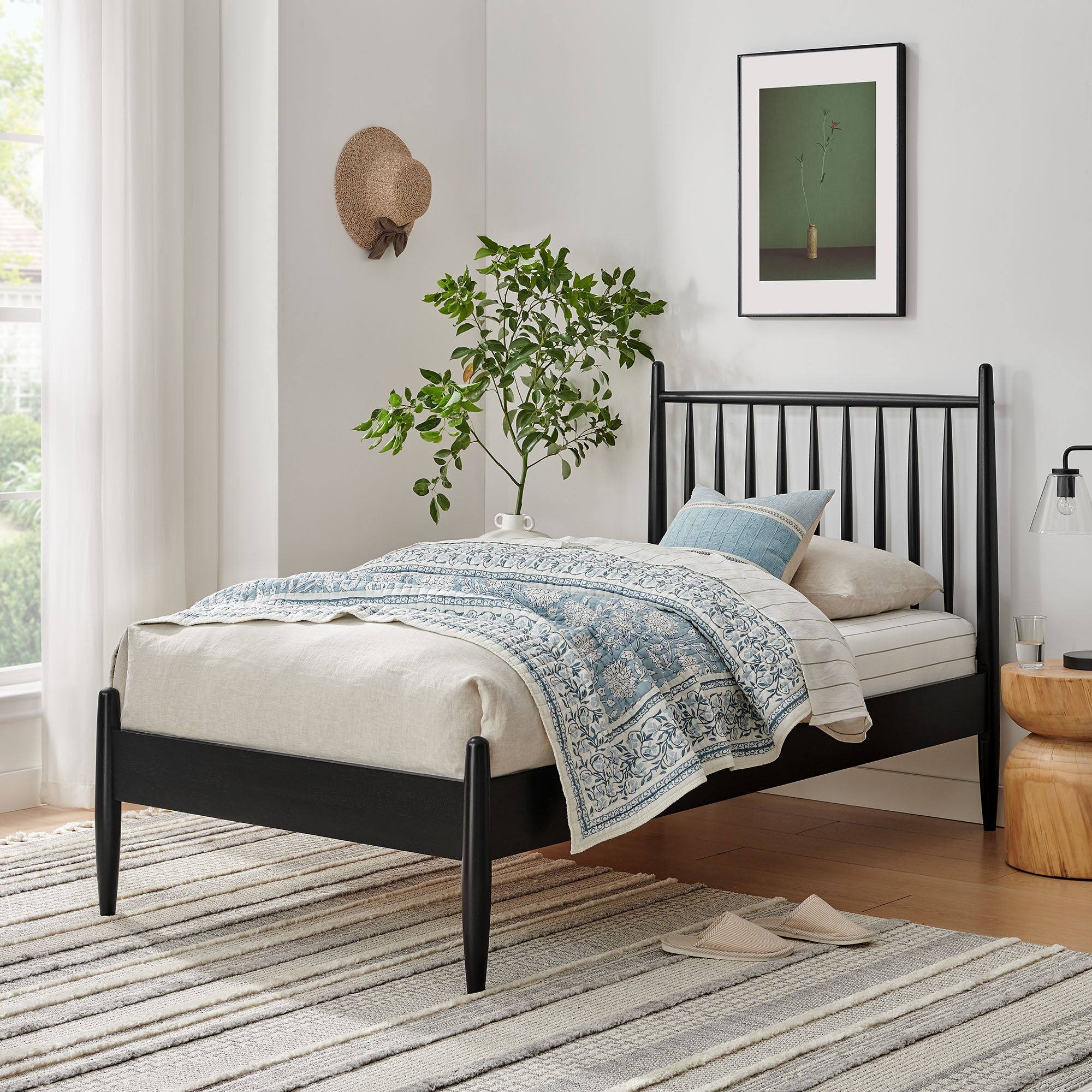 Zane Twin Size Spindle Bed Frame, Black