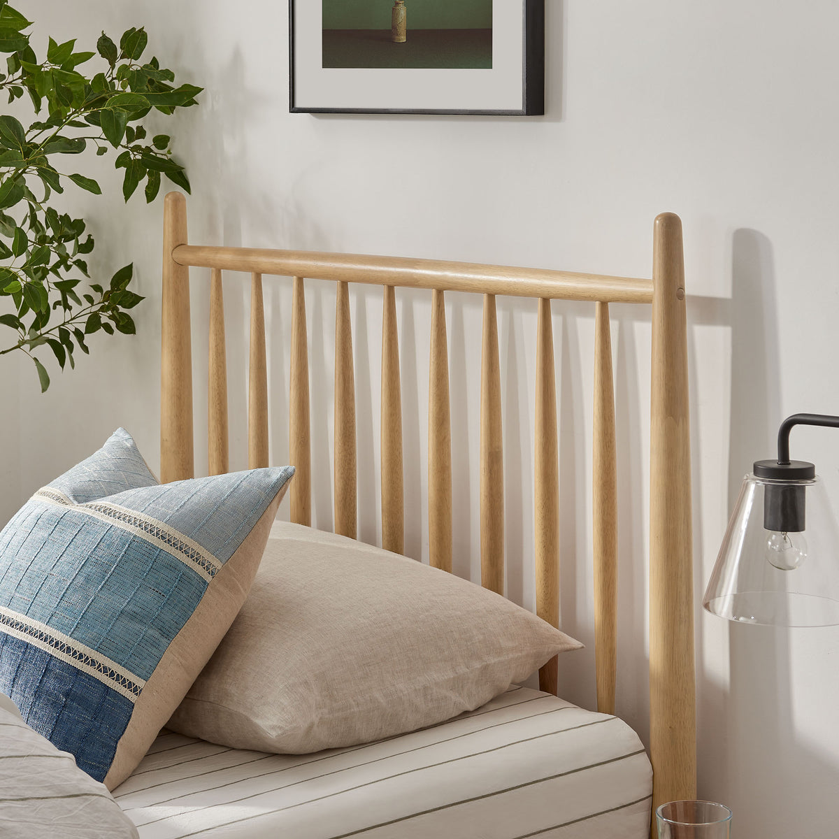Zane Twin Size Spindle Bed Frame, Light Oak