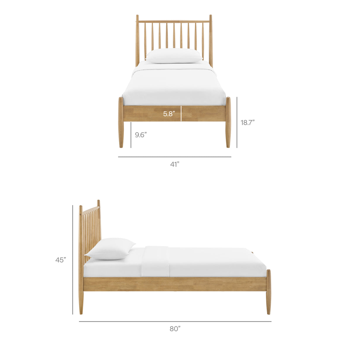 Zane Twin Size Spindle Bed Frame, Light Oak