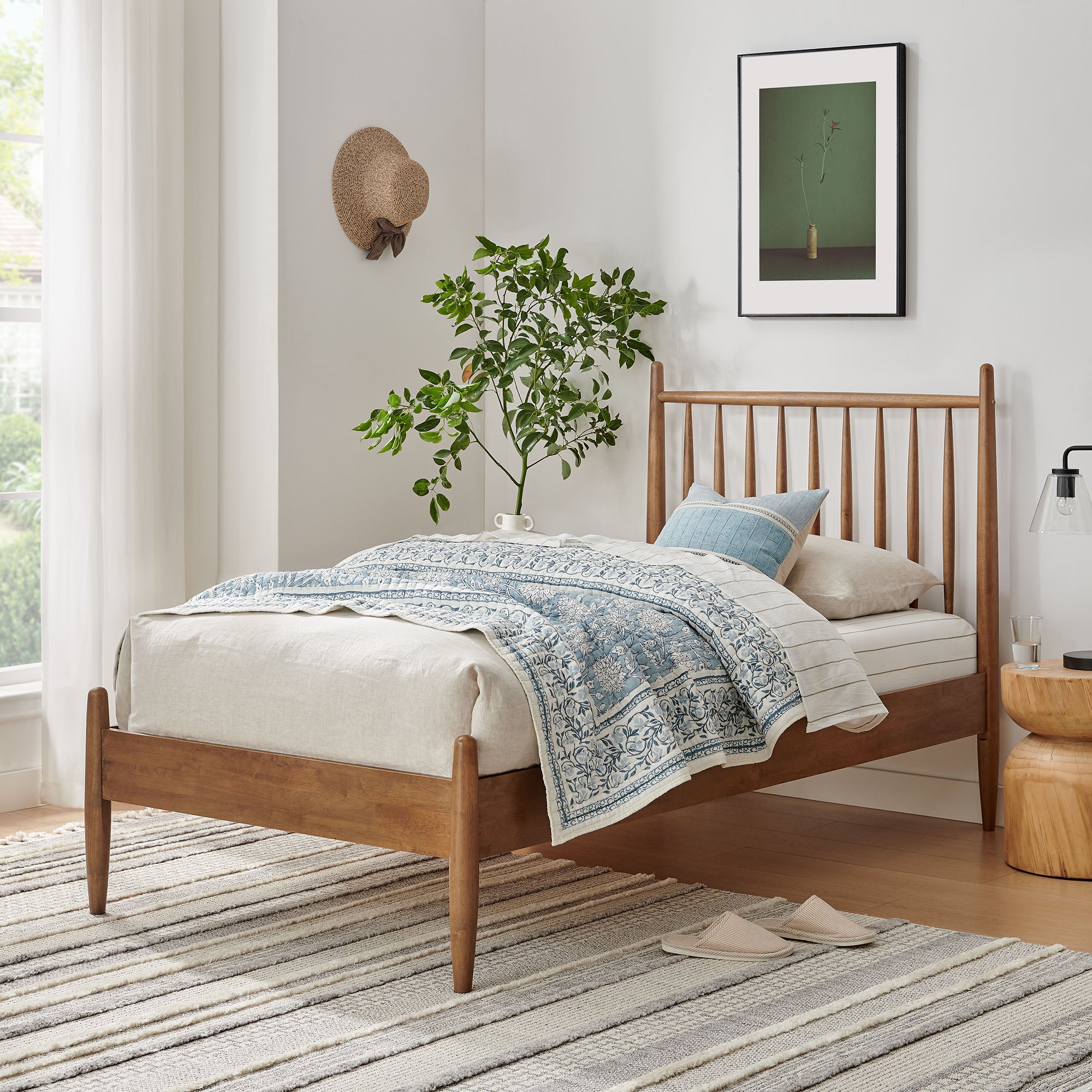 Zane Twin Size Spindle Bed Frame, Walnut