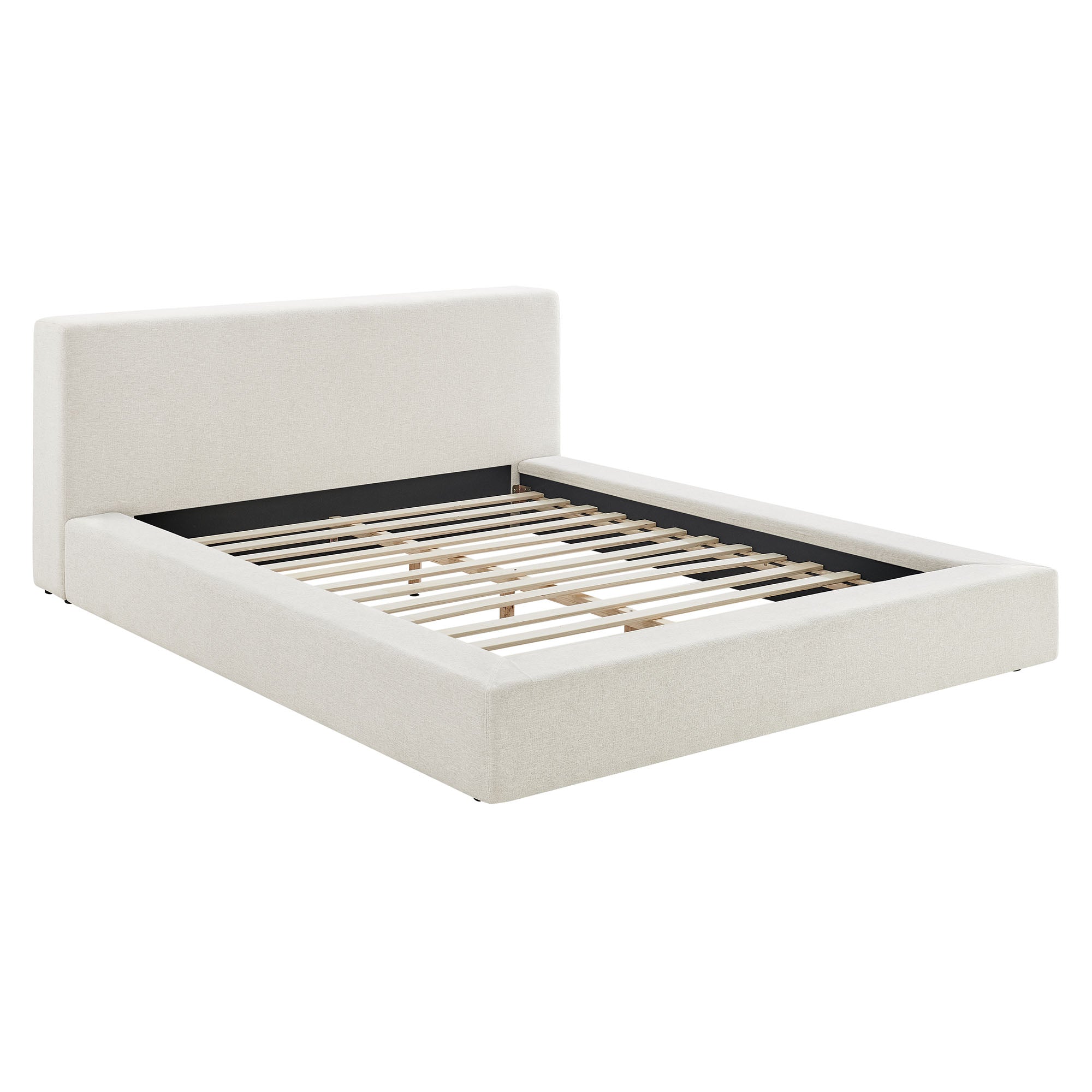 Luma Chenille Upholstered Queen Platform Bed Frame, Ivory Fabric
