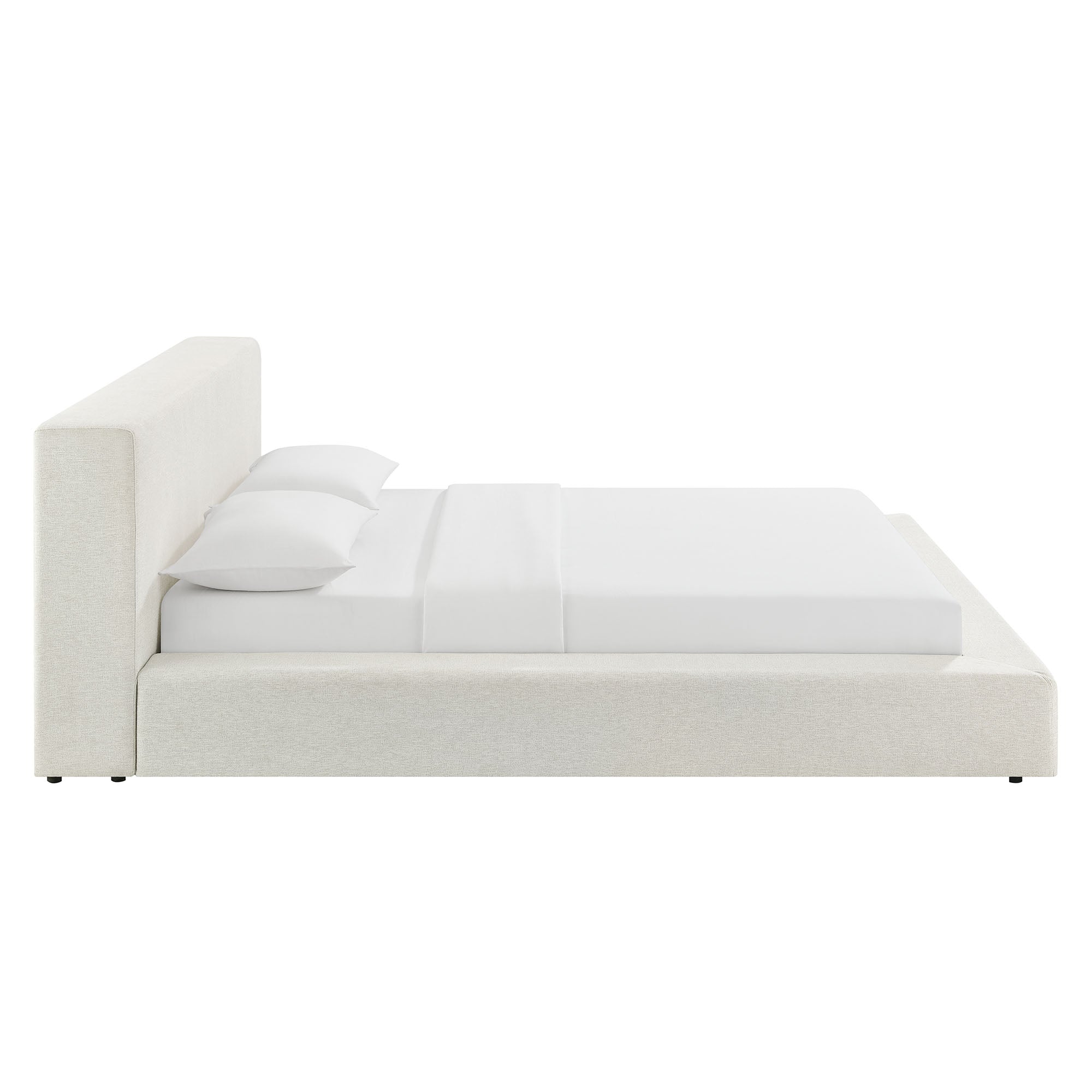 Luma Chenille Upholstered Queen Platform Bed Frame, Ivory Fabric