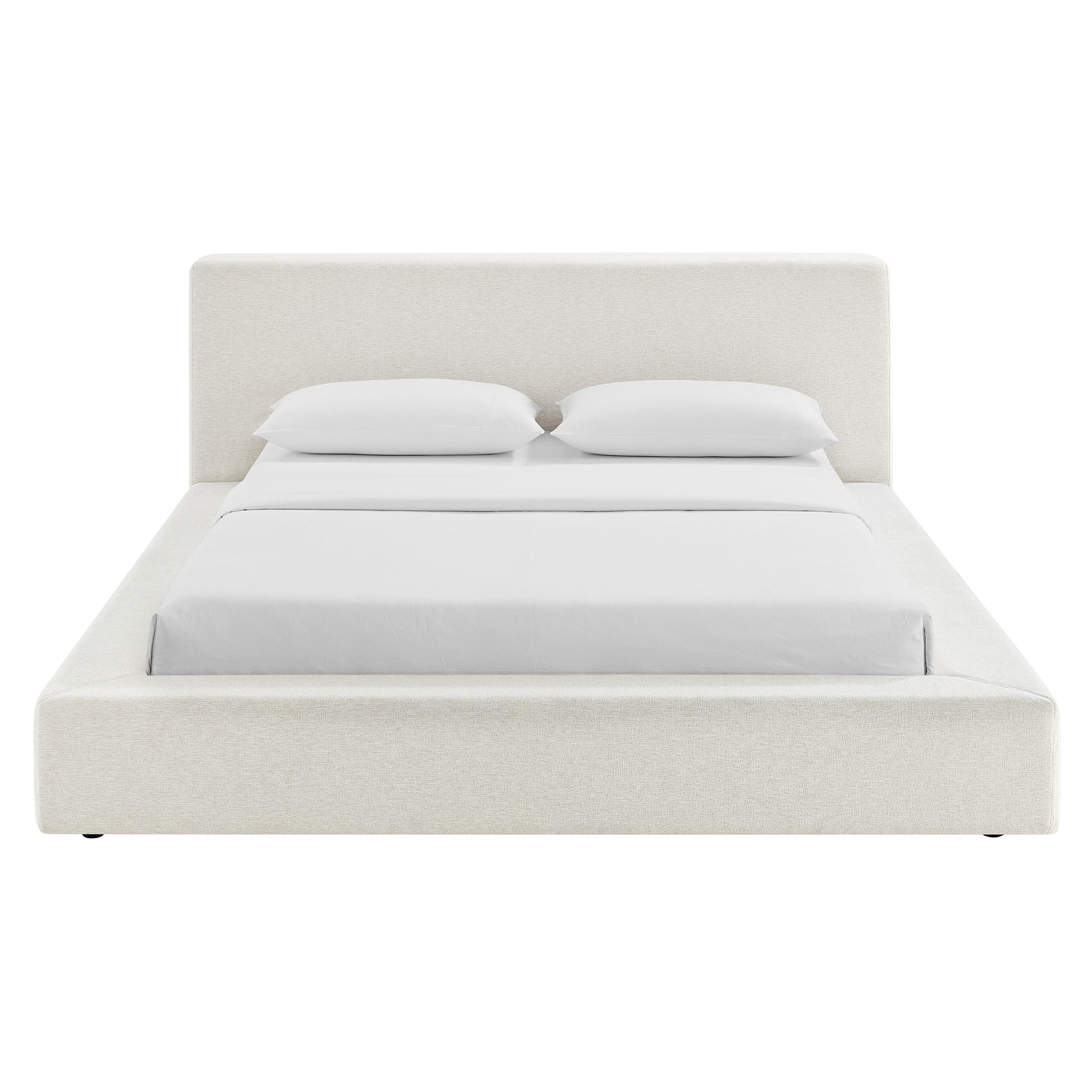 Luma Chenille Upholstered Queen Platform Bed Frame, Ivory Fabric