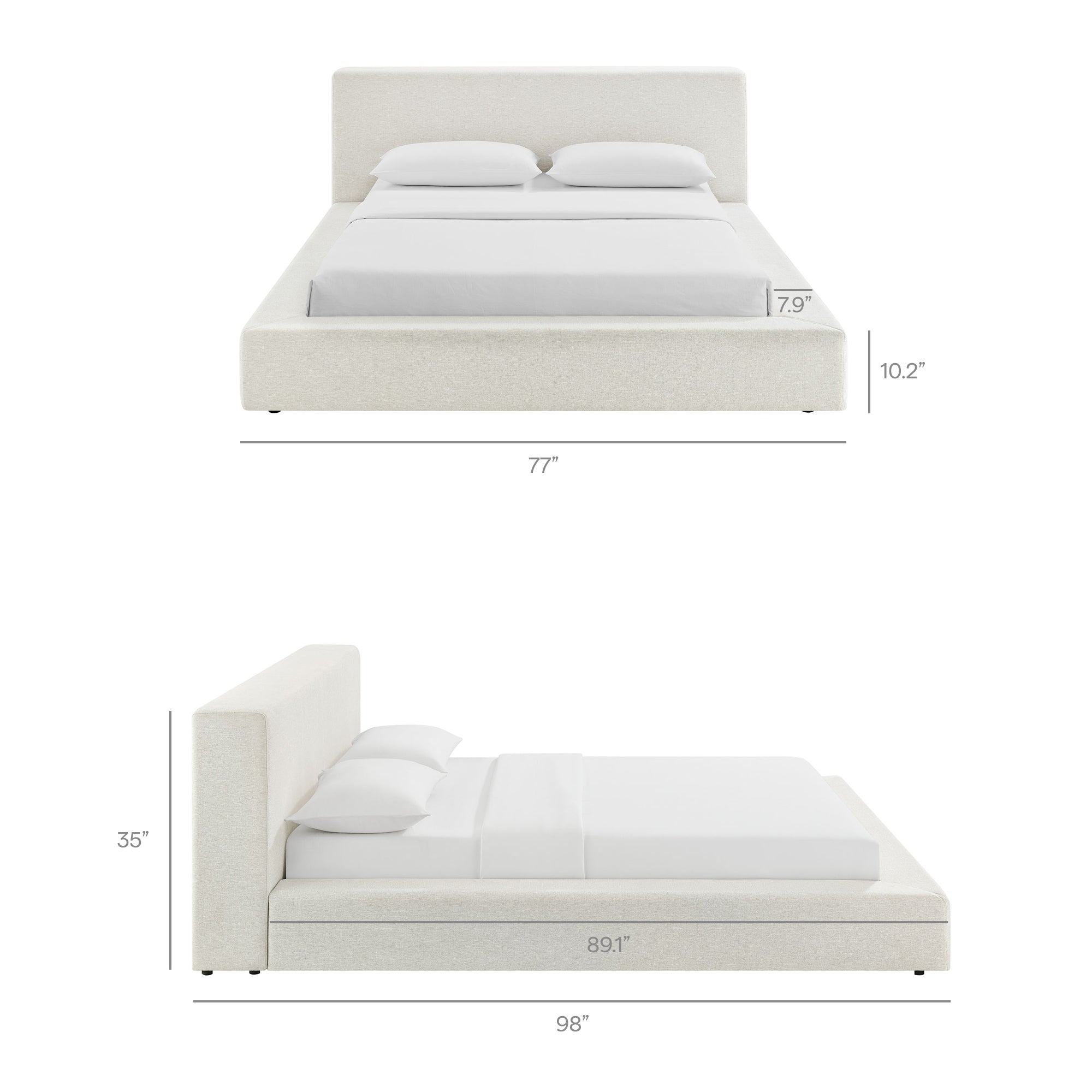 Luma Chenille Upholstered Queen Platform Bed Frame, Ivory Fabric