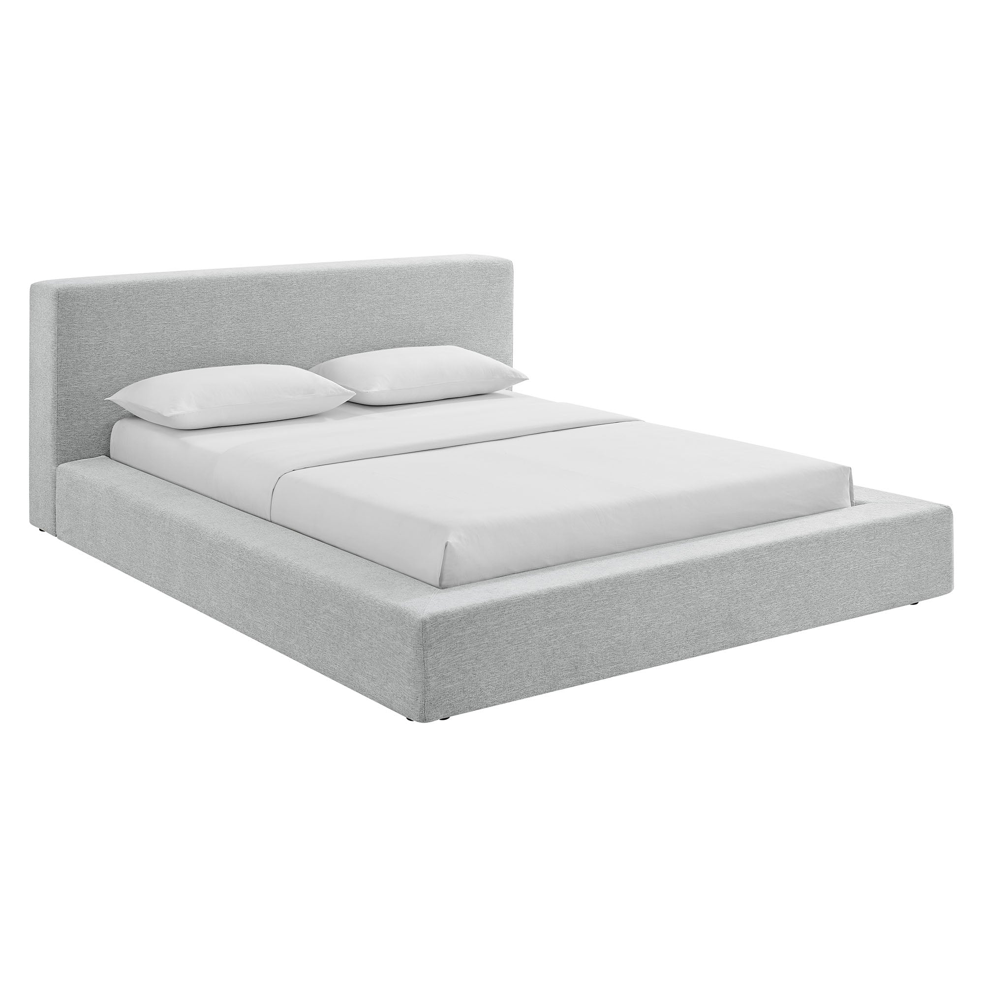 Luma Chenille Upholstered Queen Platform Bed Frame, Light Gray Fabric