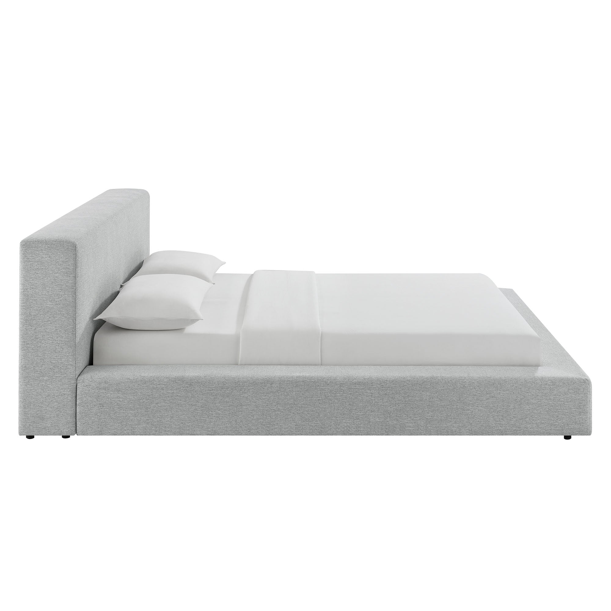 Luma Chenille Upholstered Queen Platform Bed Frame, Light Gray Fabric