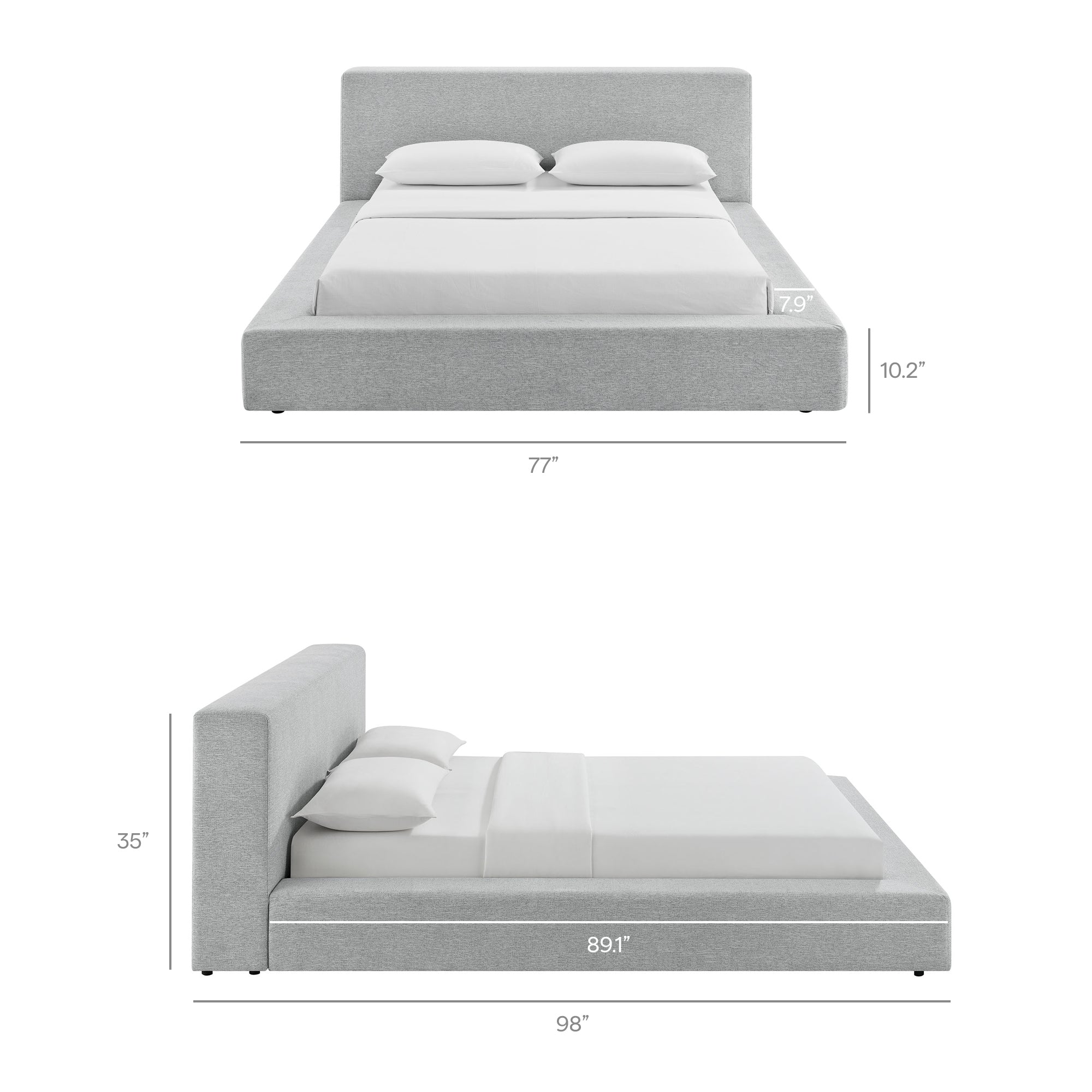 Luma Chenille Upholstered Queen Platform Bed Frame, Light Gray Fabric