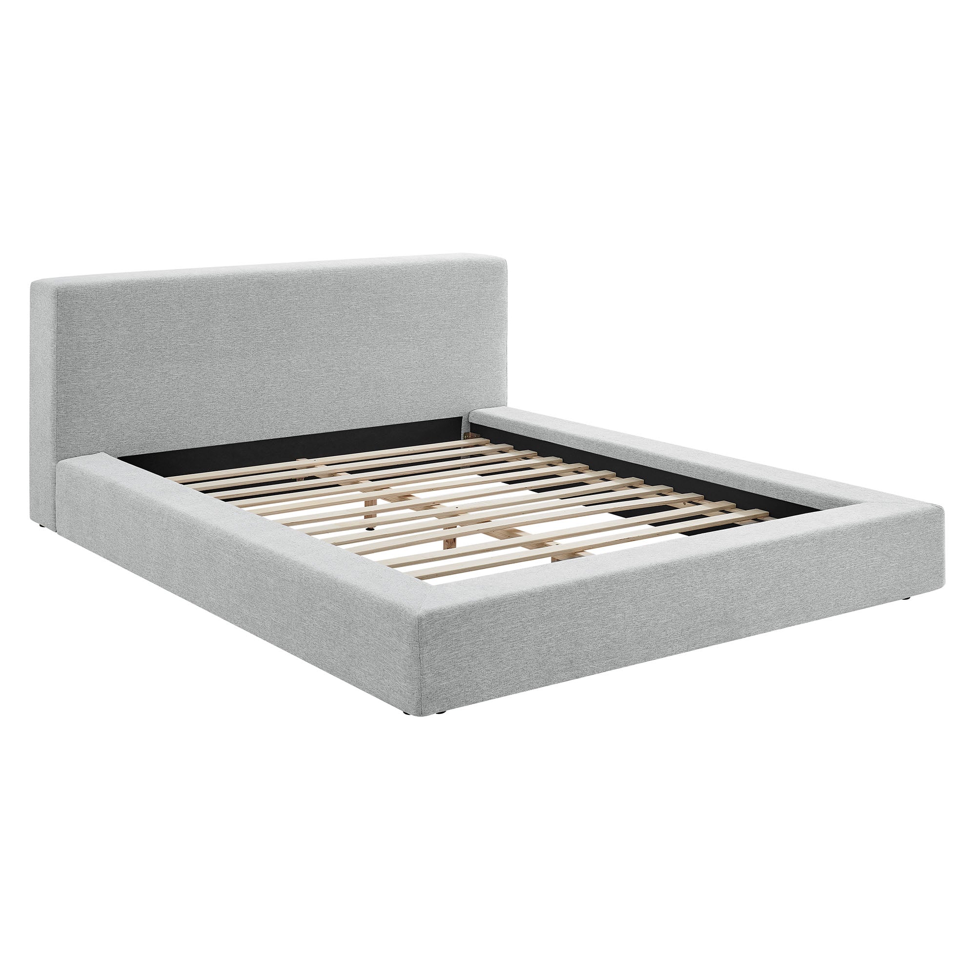 Luma Chenille Upholstered King Platform Bed Frame, Light Gray Fabric