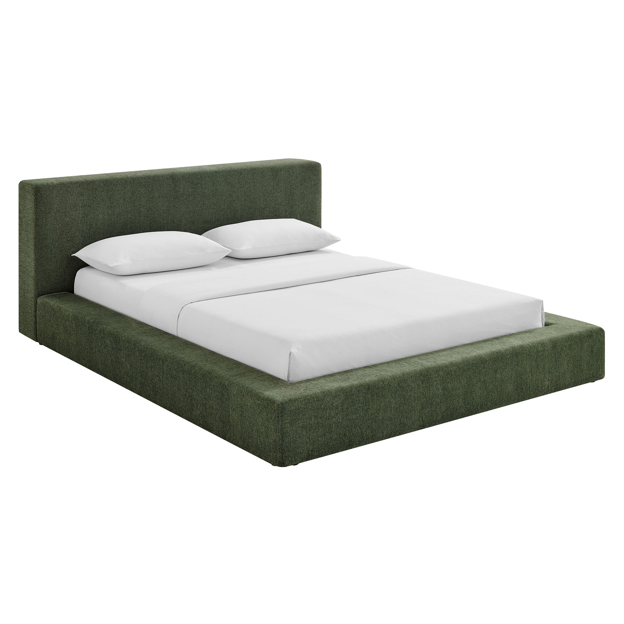 Luma Chenille Upholstered Queen Platform Bed Frame, Eucalyptus