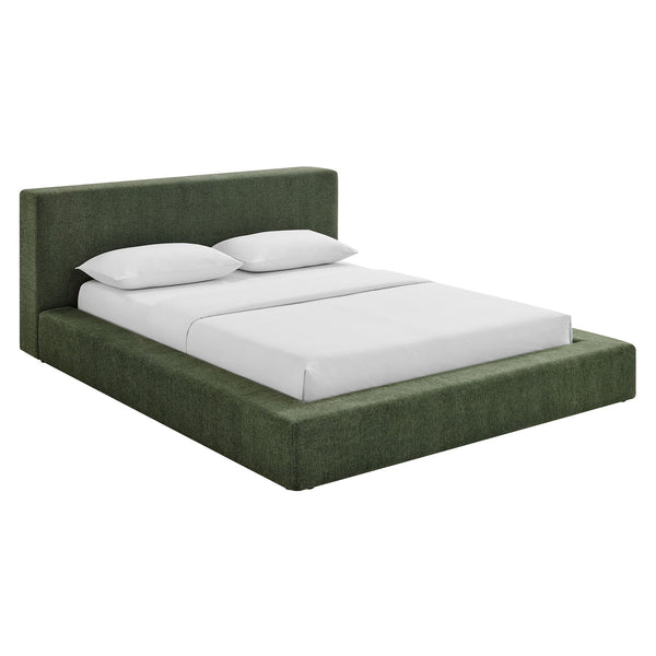 Luma Chenille Upholstered Queen Platform Bed Frame, Eucalyptus