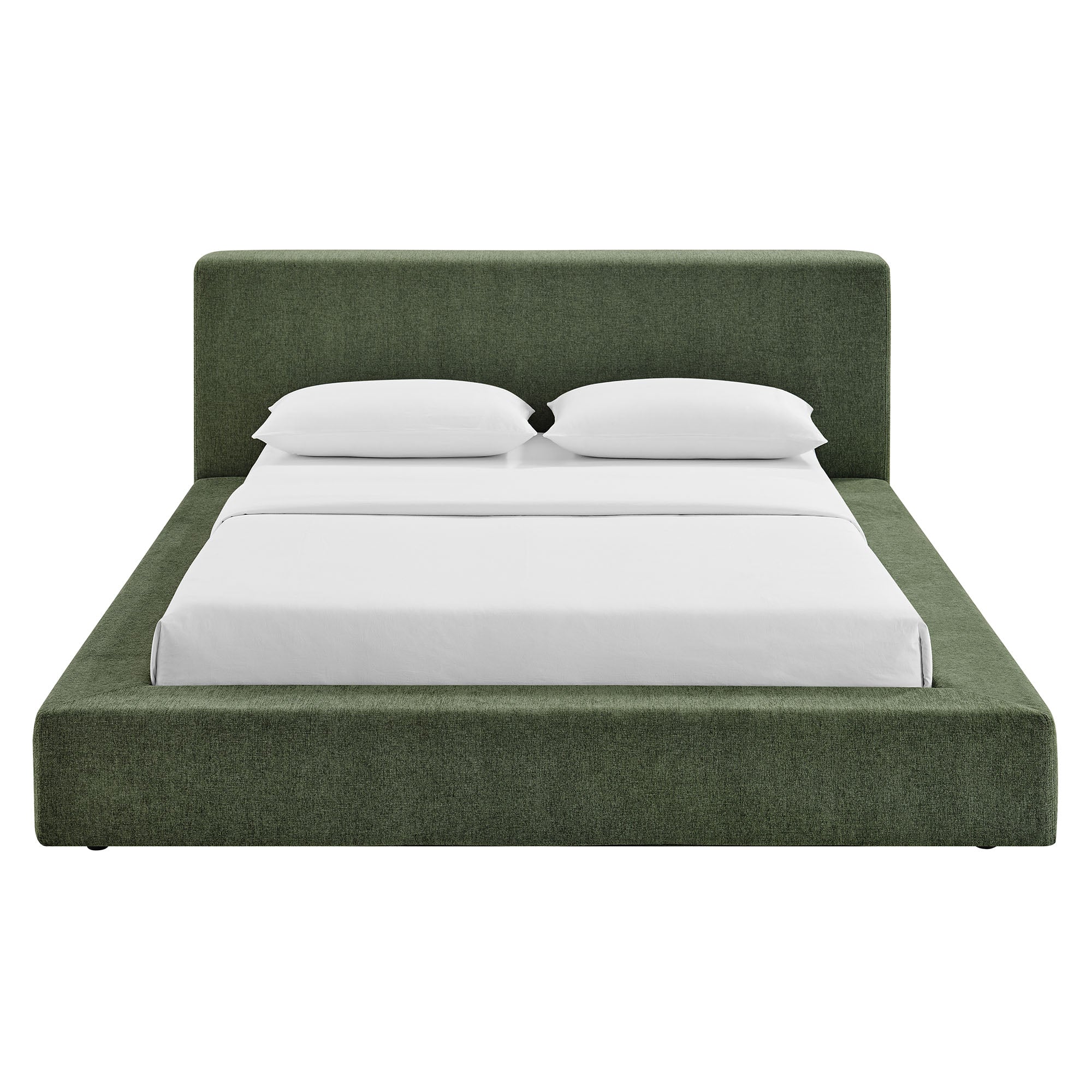 Luma Chenille Upholstered Queen Platform Bed Frame, Eucalyptus