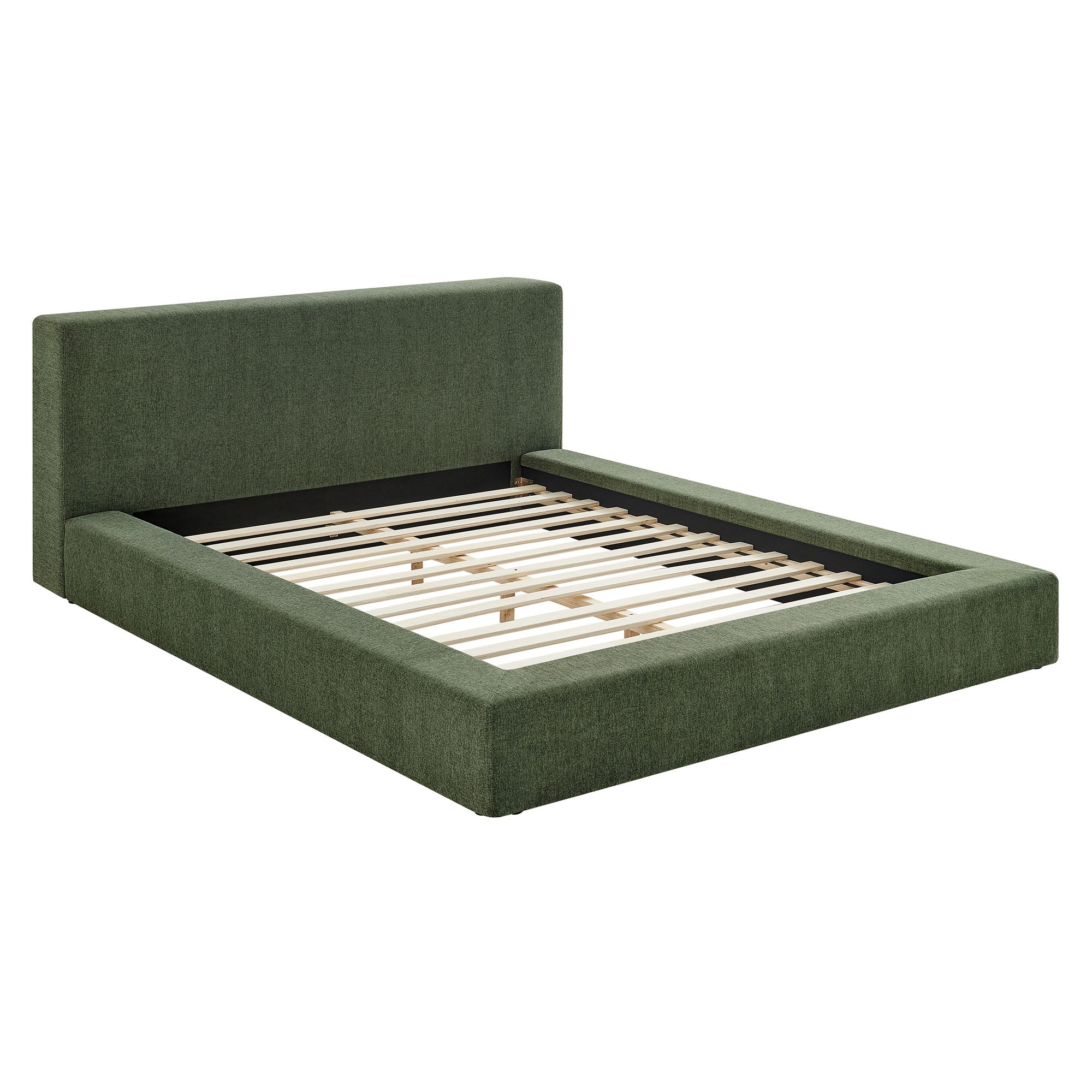 Luma Chenille Upholstered King Platform Bed Frame, Eucalyptus