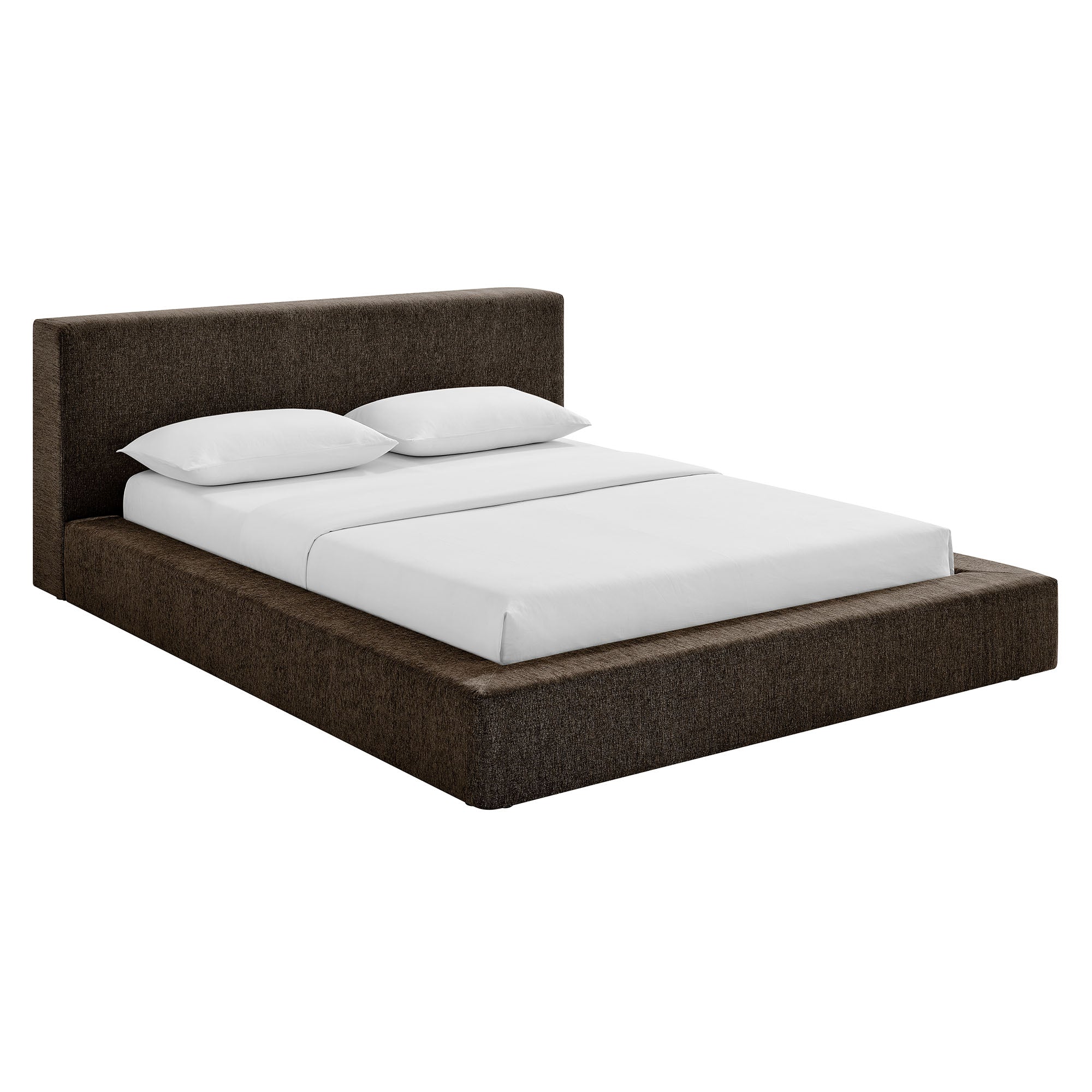 Luma Chenille Upholstered King Platform Bed Frame, Java