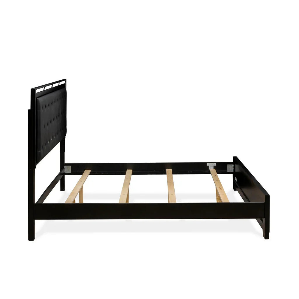 Xymera Nella King Size Black Faux Leather Bed Frame – Modern Button Tufted with LED Headboard