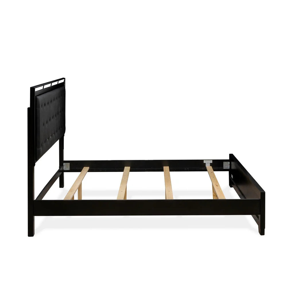 Nella Button Tufted Bedroom Frame - Black Leather Headboard and Black Legs - King Size