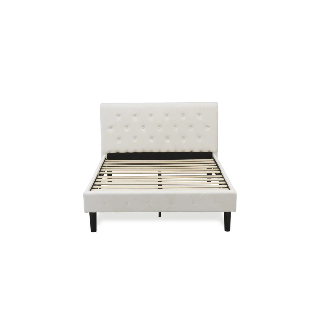 Nolan Platform Bed Frame - Button Tufted White Velvet Fabric Padded Headboard & Footboard, Black Legs, Full Size