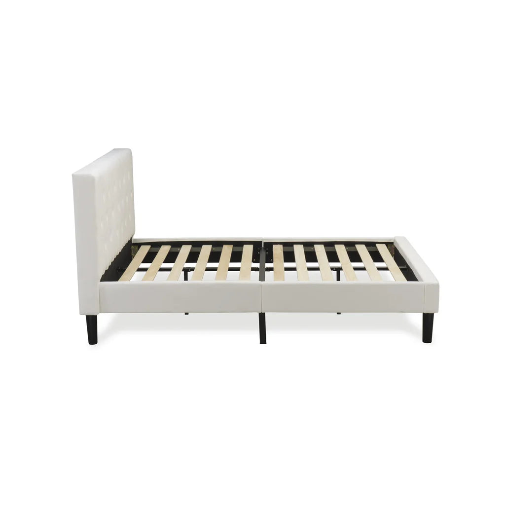 Nolan Platform Bed Frame - Button Tufted White Velvet Fabric Padded Headboard & Footboard, Black Legs, Full Size