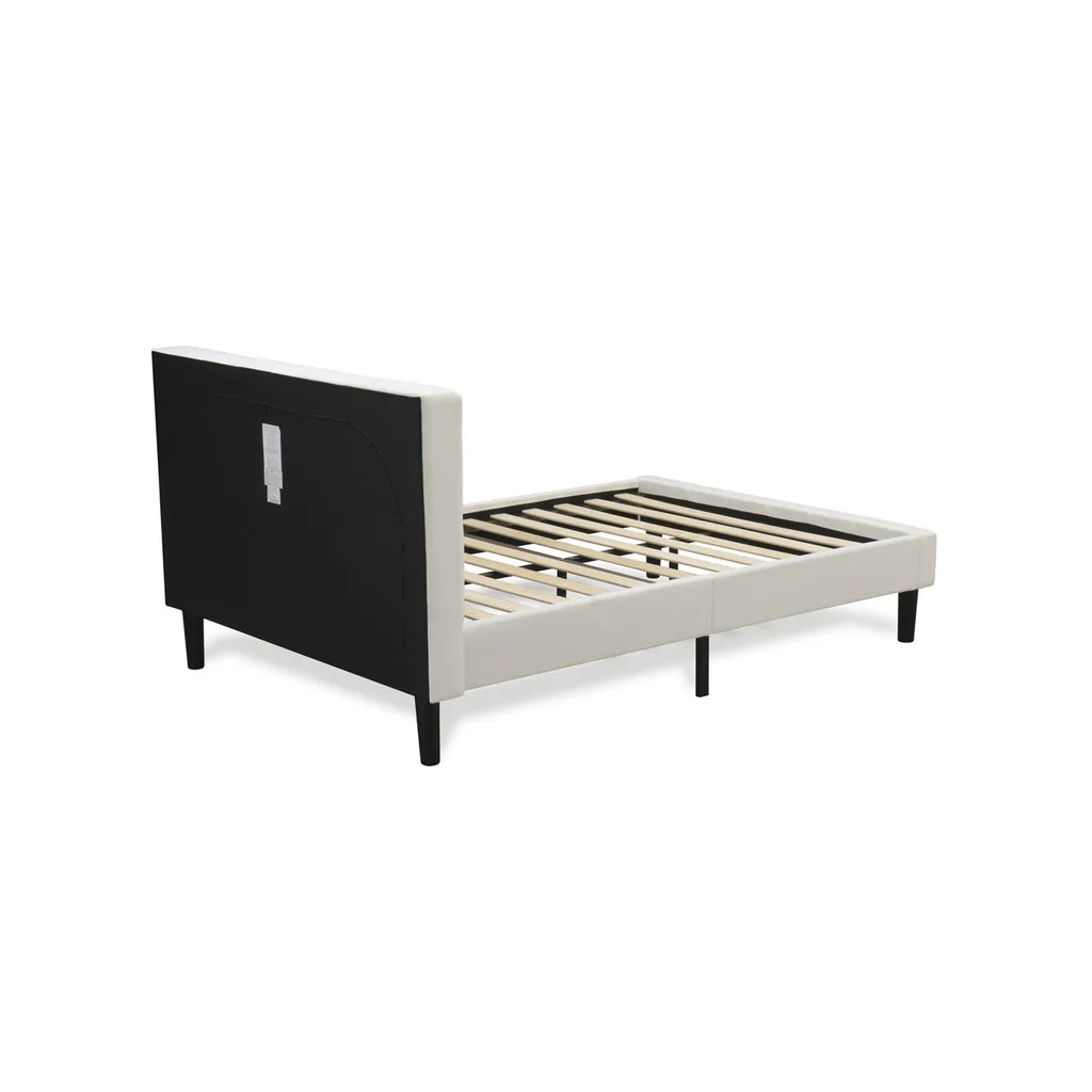 Nolan Platform Bed Frame - Button Tufted White Velvet Fabric Padded Headboard & Footboard, Black Legs, Full Size