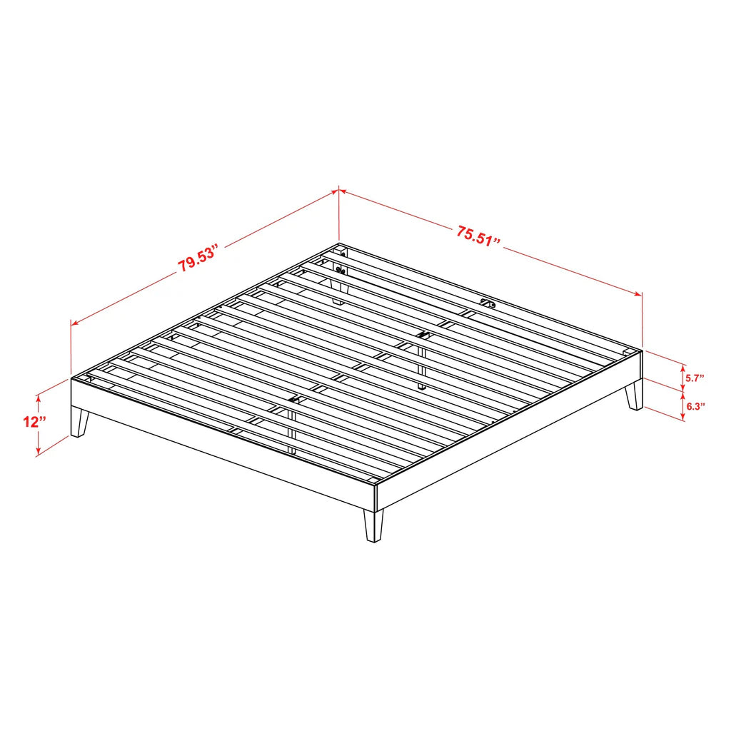 King Size Platform Bed Frame with 4 Hardwood Legs and 2 Extra Center Legs - Walnut Finish