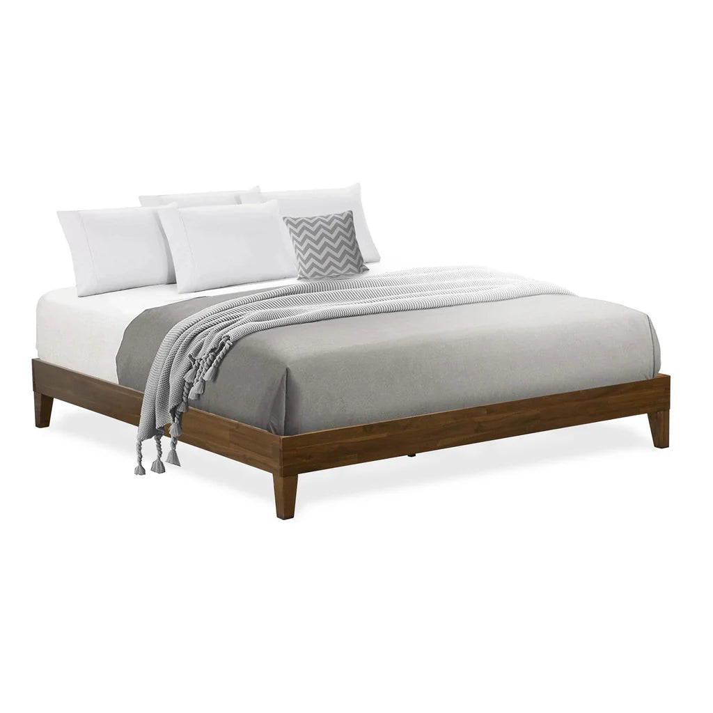 King Size Platform Bed Frame with 4 Hardwood Legs and 2 Extra Center Legs - Walnut Finish