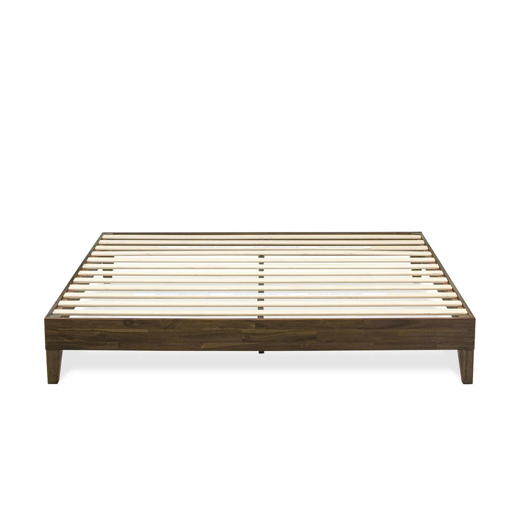 King Size Platform Bed Frame with 4 Hardwood Legs and 2 Extra Center Legs - Walnut Finish