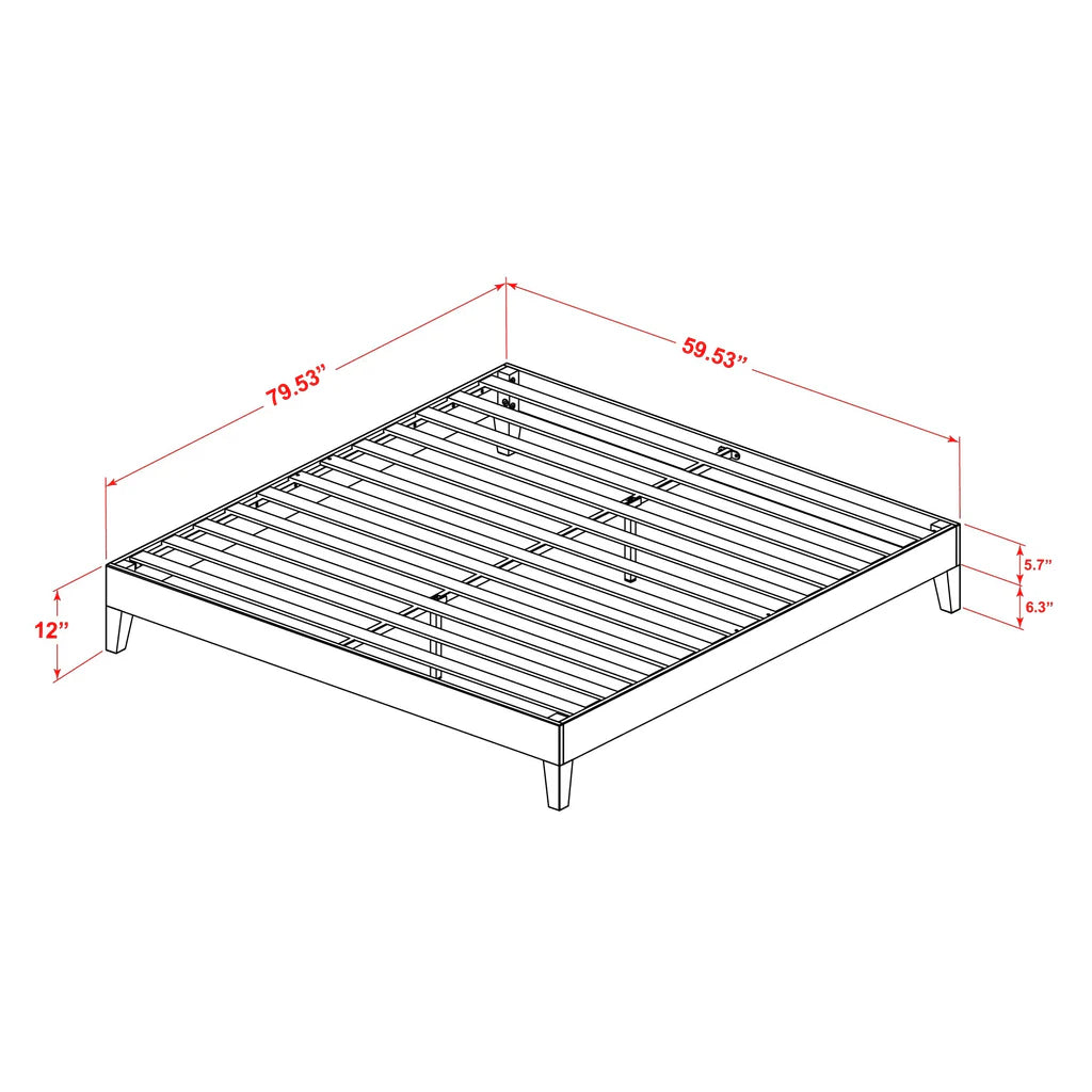 Queen Size Bed Frame with 4 Solid Wood Legs and 2 Extra Center Legs - Walnut Finish