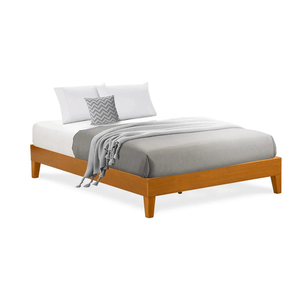 Full Platform Bed Frame with 4 Solid Wood Legs and 2 Extra Center Legs - Oak Finish