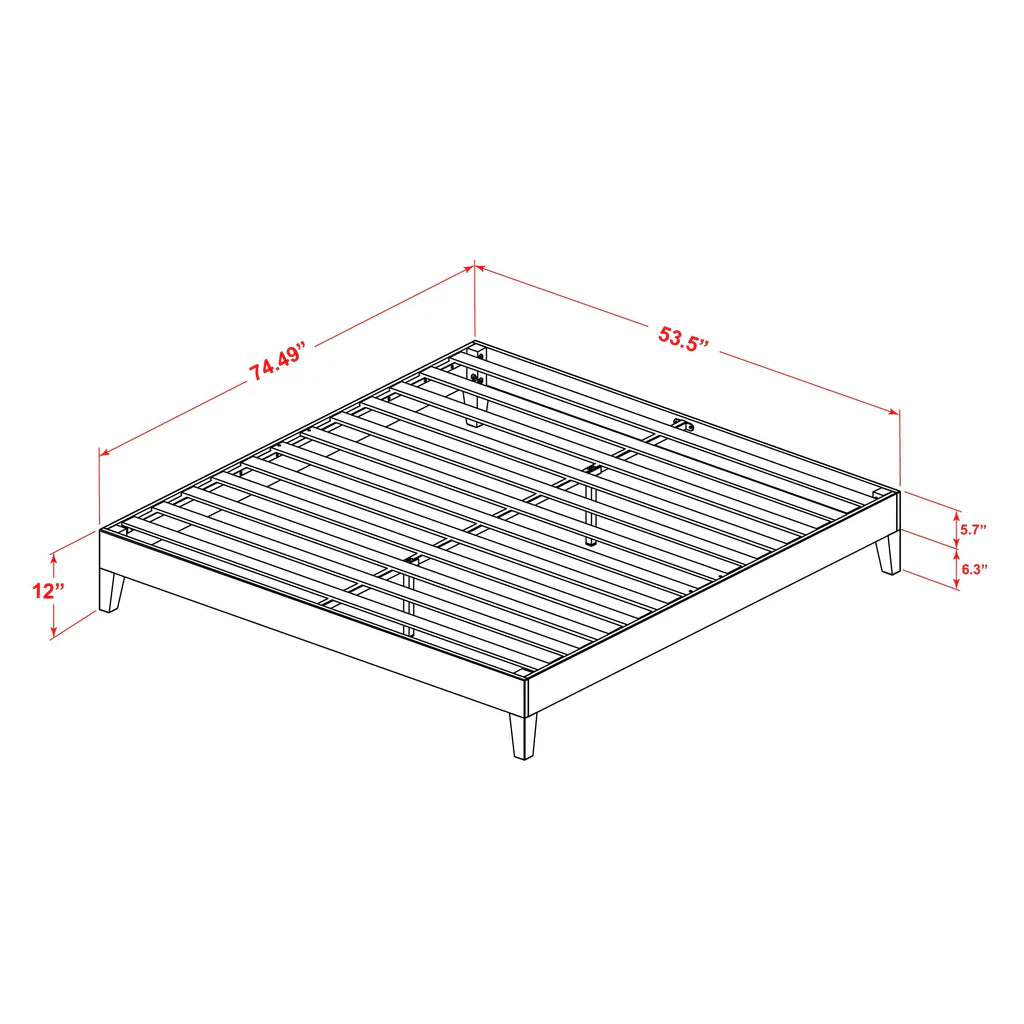 Full Platform Bed Frame with 4 Solid Wood Legs and 2 Extra Center Legs - Oak Finish