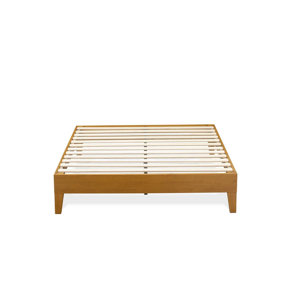 Full Platform Bed Frame with 4 Solid Wood Legs and 2 Extra Center Legs - Oak Finish