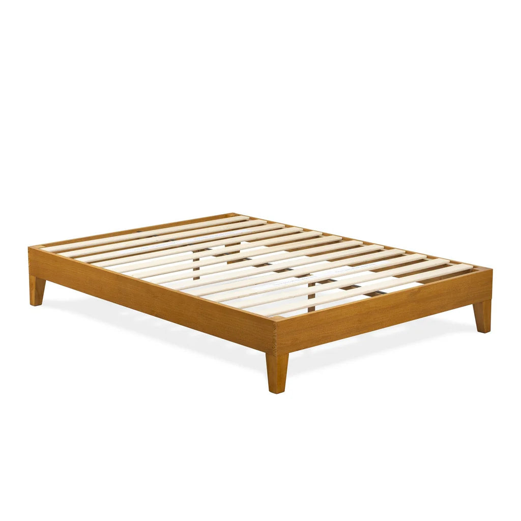 Full Platform Bed Frame with 4 Solid Wood Legs and 2 Extra Center Legs - Oak Finish