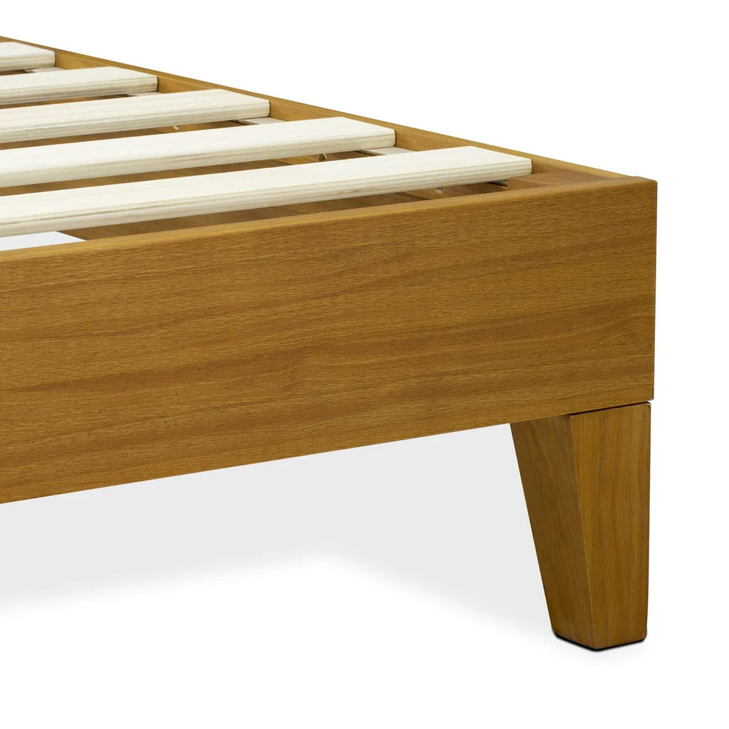 Full Platform Bed Frame with 4 Solid Wood Legs and 2 Extra Center Legs - Oak Finish