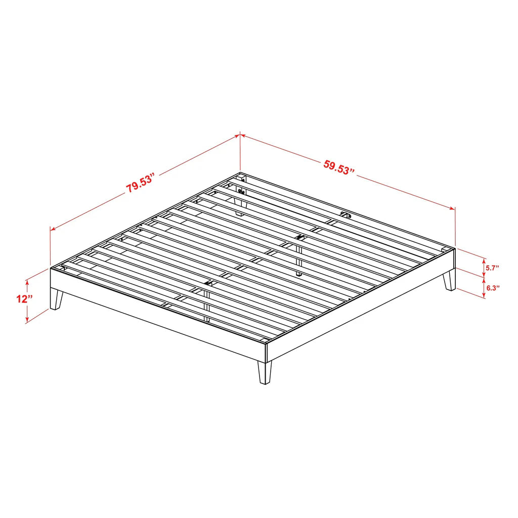 Queen Size Platform Bed Frame with 4 Hardwood Legs and 2 Extra Center Legs - Oak Finish