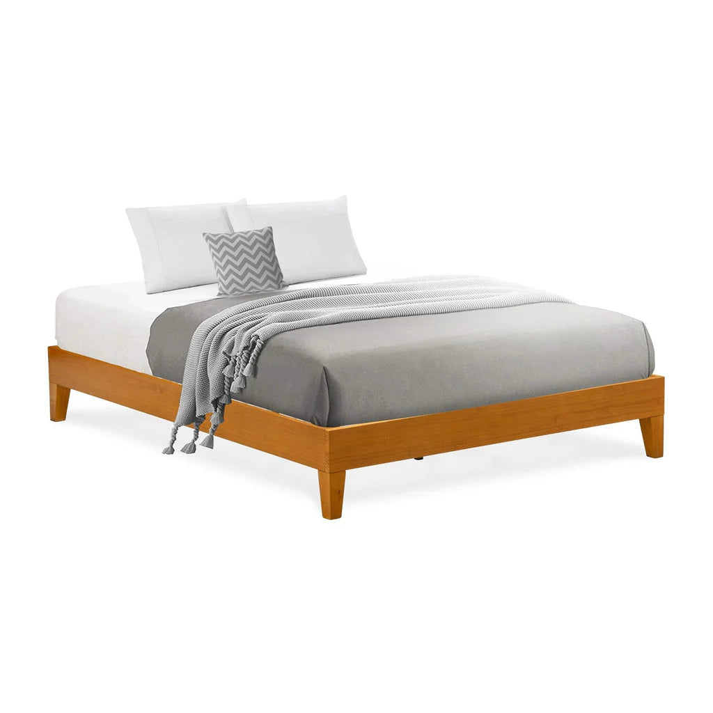 Queen Size Platform Bed Frame with 4 Hardwood Legs and 2 Extra Center Legs - Oak Finish