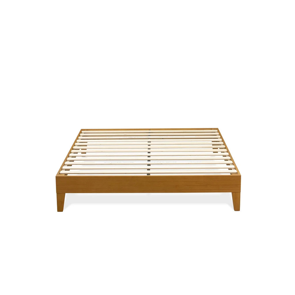 Queen Size Platform Bed Frame with 4 Hardwood Legs and 2 Extra Center Legs - Oak Finish