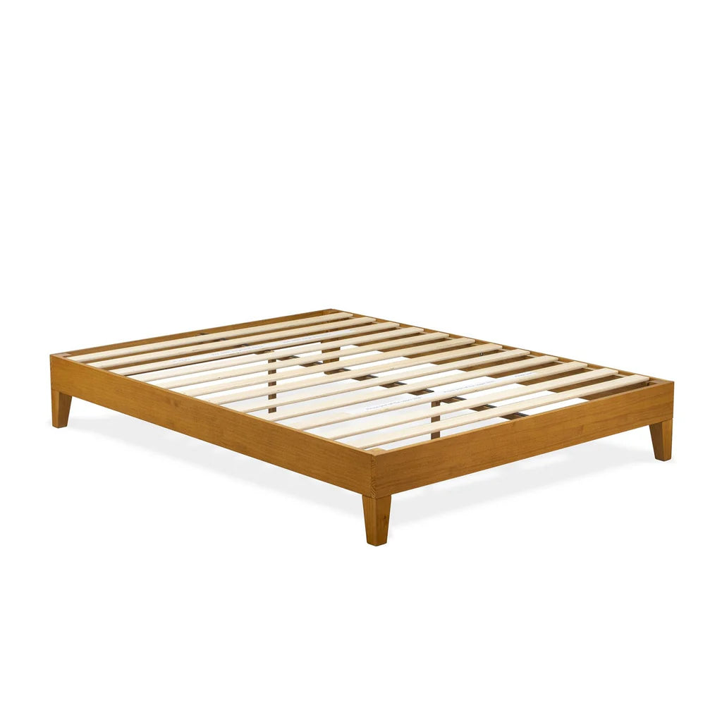 Queen Size Platform Bed Frame with 4 Hardwood Legs and 2 Extra Center Legs - Oak Finish