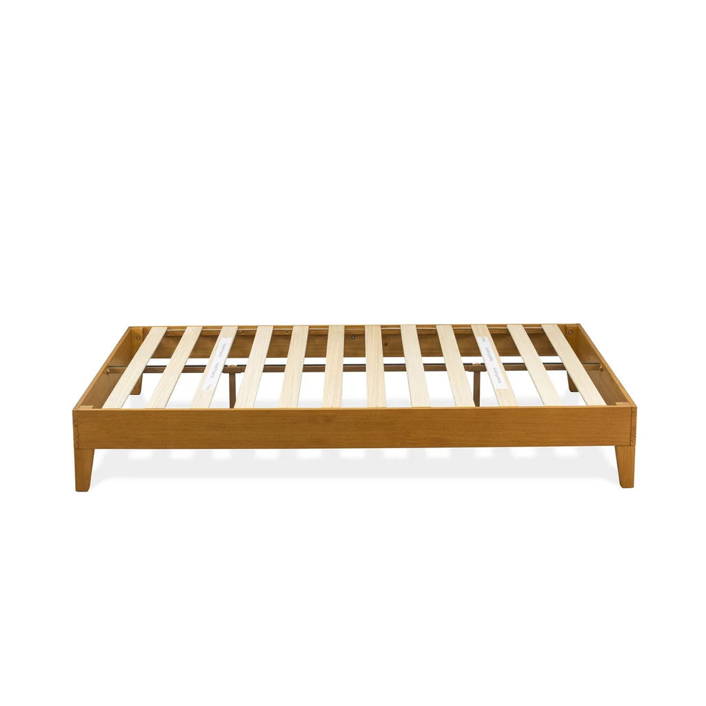 Queen Size Platform Bed Frame with 4 Hardwood Legs and 2 Extra Center Legs - Oak Finish