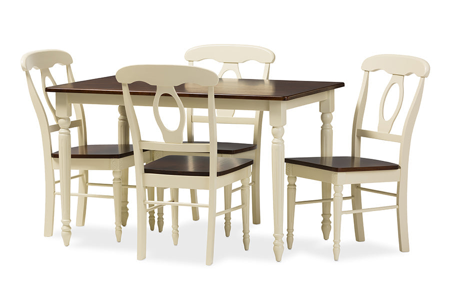 Napoleon French Country Cottage Buttermilk and "Cherry" Brown Finishing Wood 5-Piece Dining Set